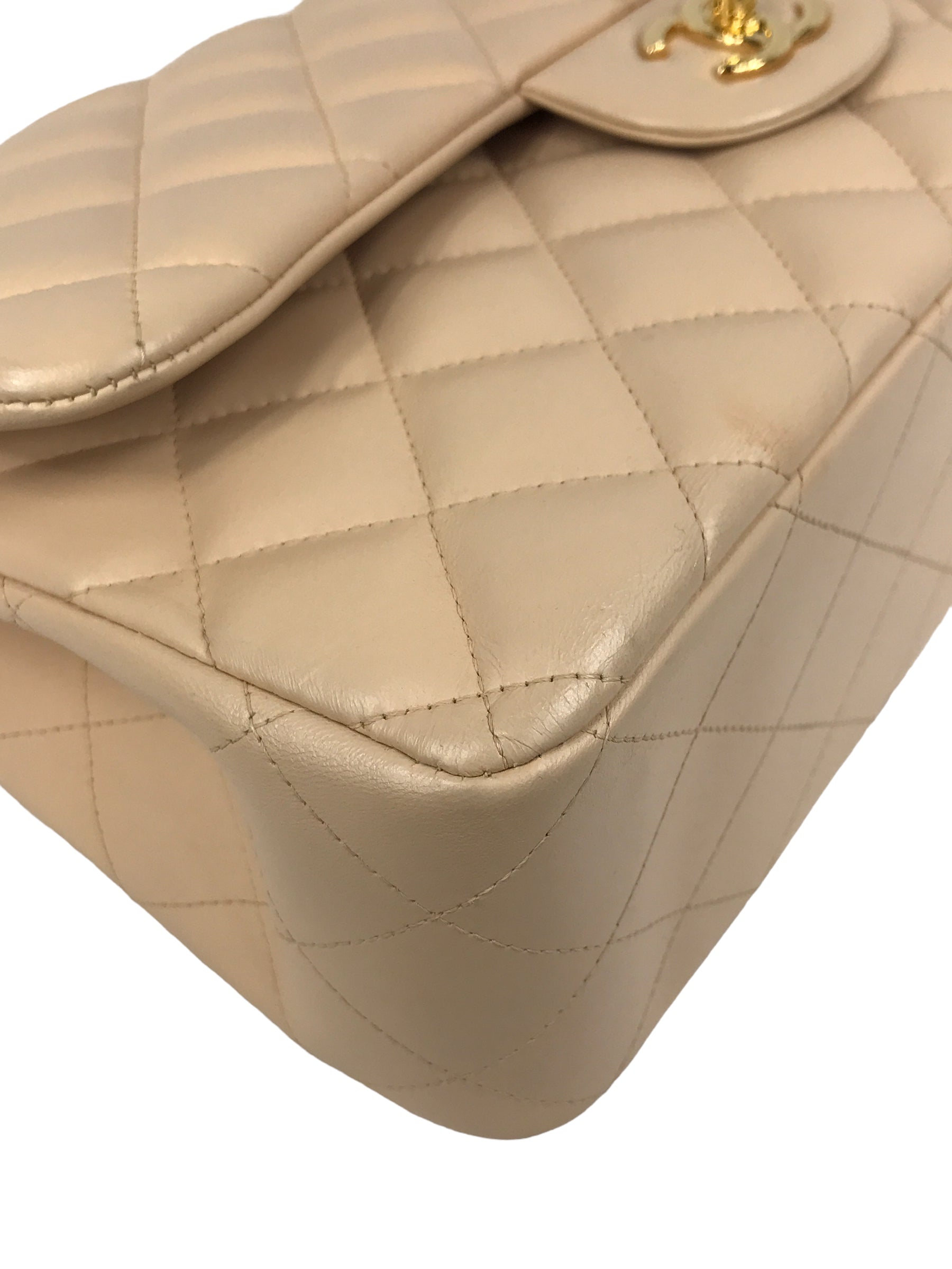 Beige Clair Quilted Lambskin Jumbo w/GHW