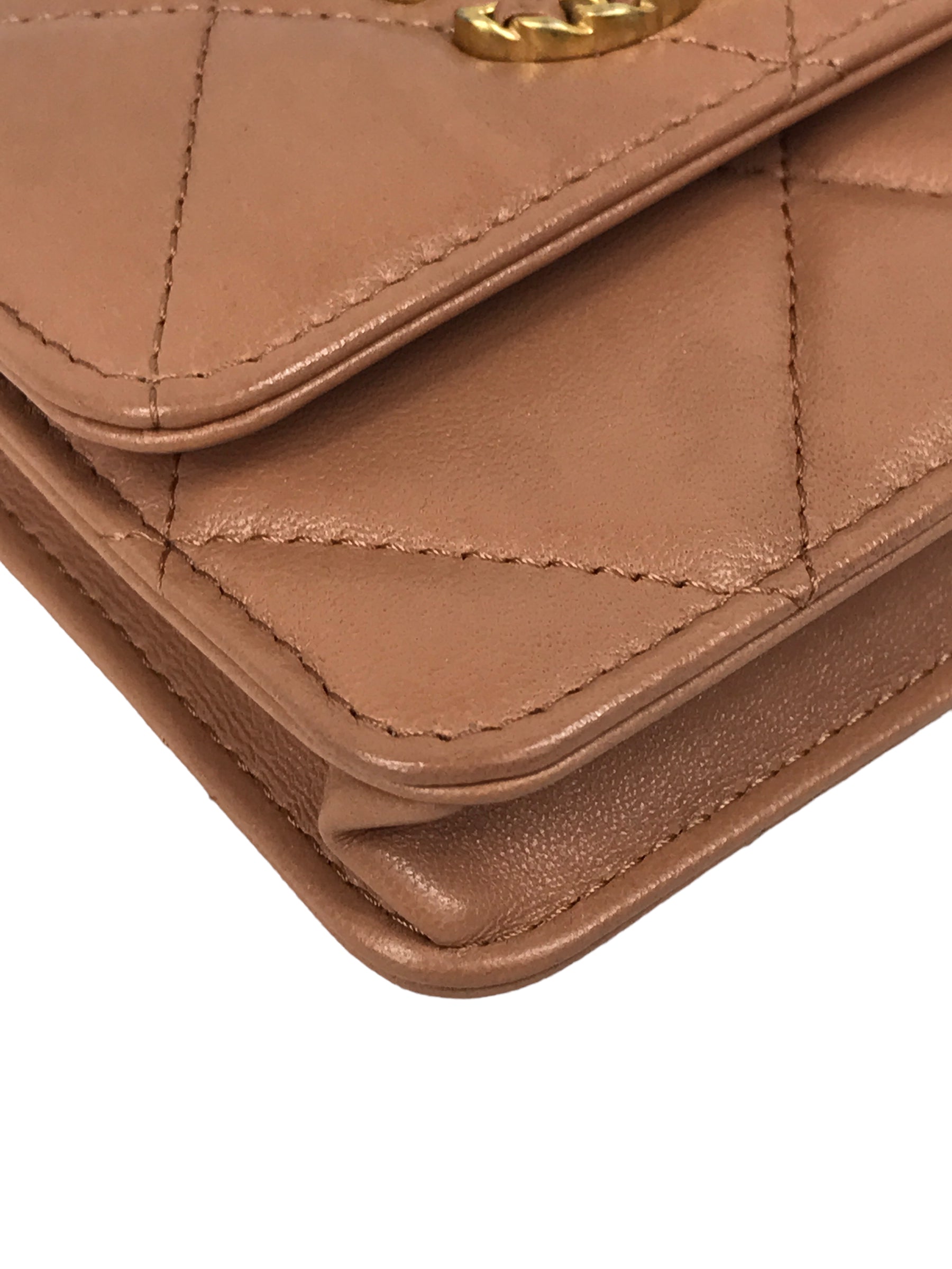 Camel Quilted Mini Lambskin 19 Waist Belt Bag w/GHW/SHW/AGW/RHW