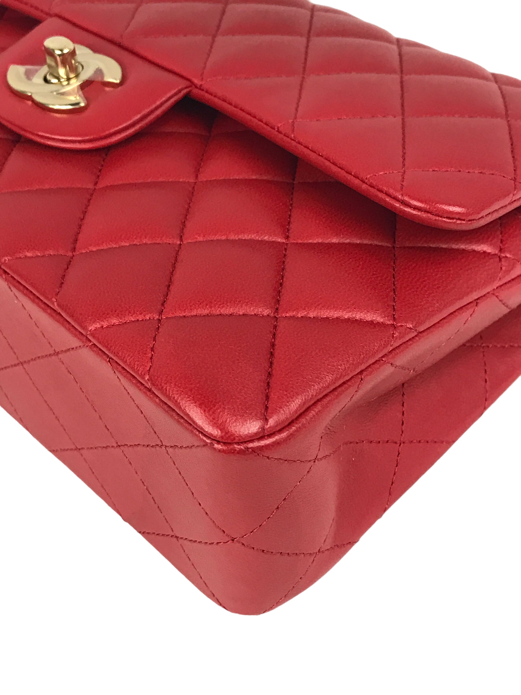 Red Quilted Small Lambskin Double Classic Flap w/GHW