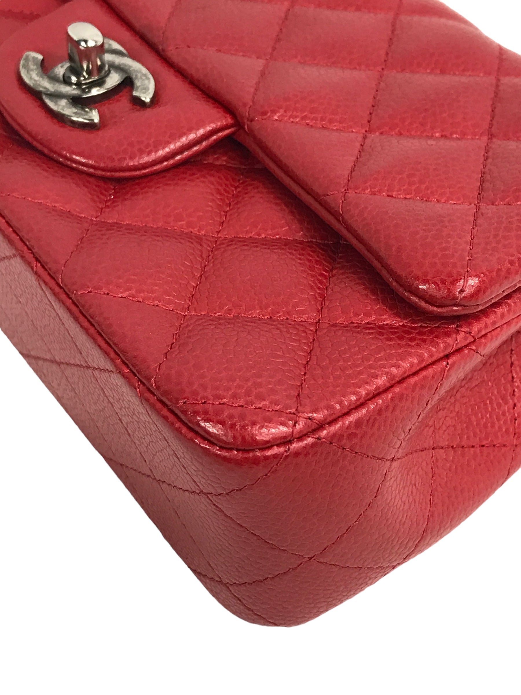 Red Quilted Caviar Mini Rectangle Flap w/RHW