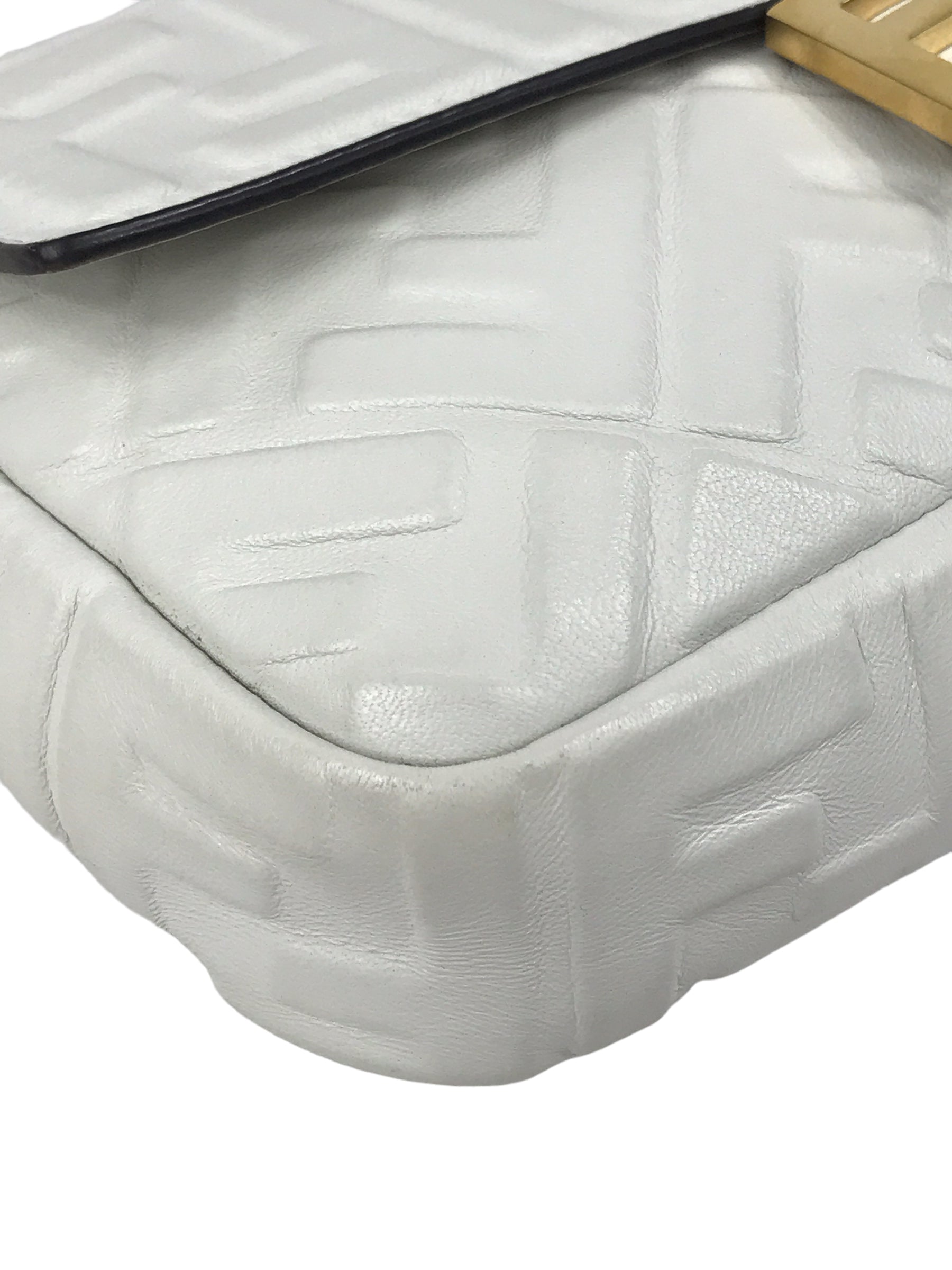 White Leather Medium Baguette Flap Bag W/GHW