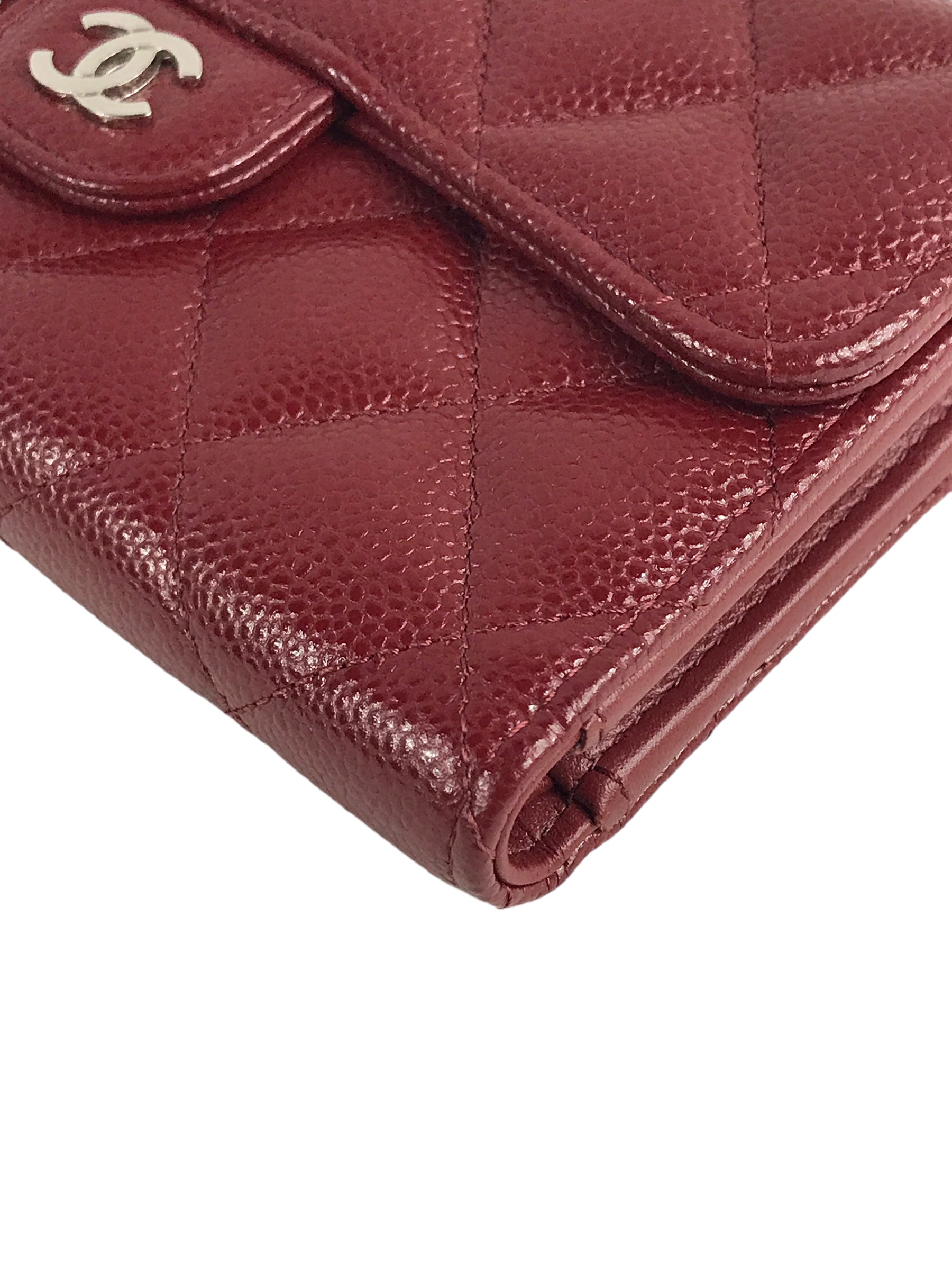 Burgundy Caviar Quilted Medium Flap Wallet w/SHW