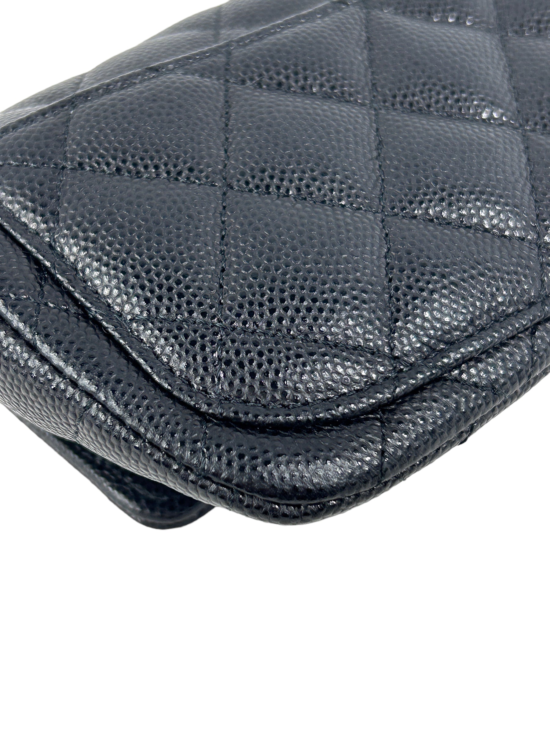 Black Caviar Quilted Sunglass Case Bag w/GHW Chain