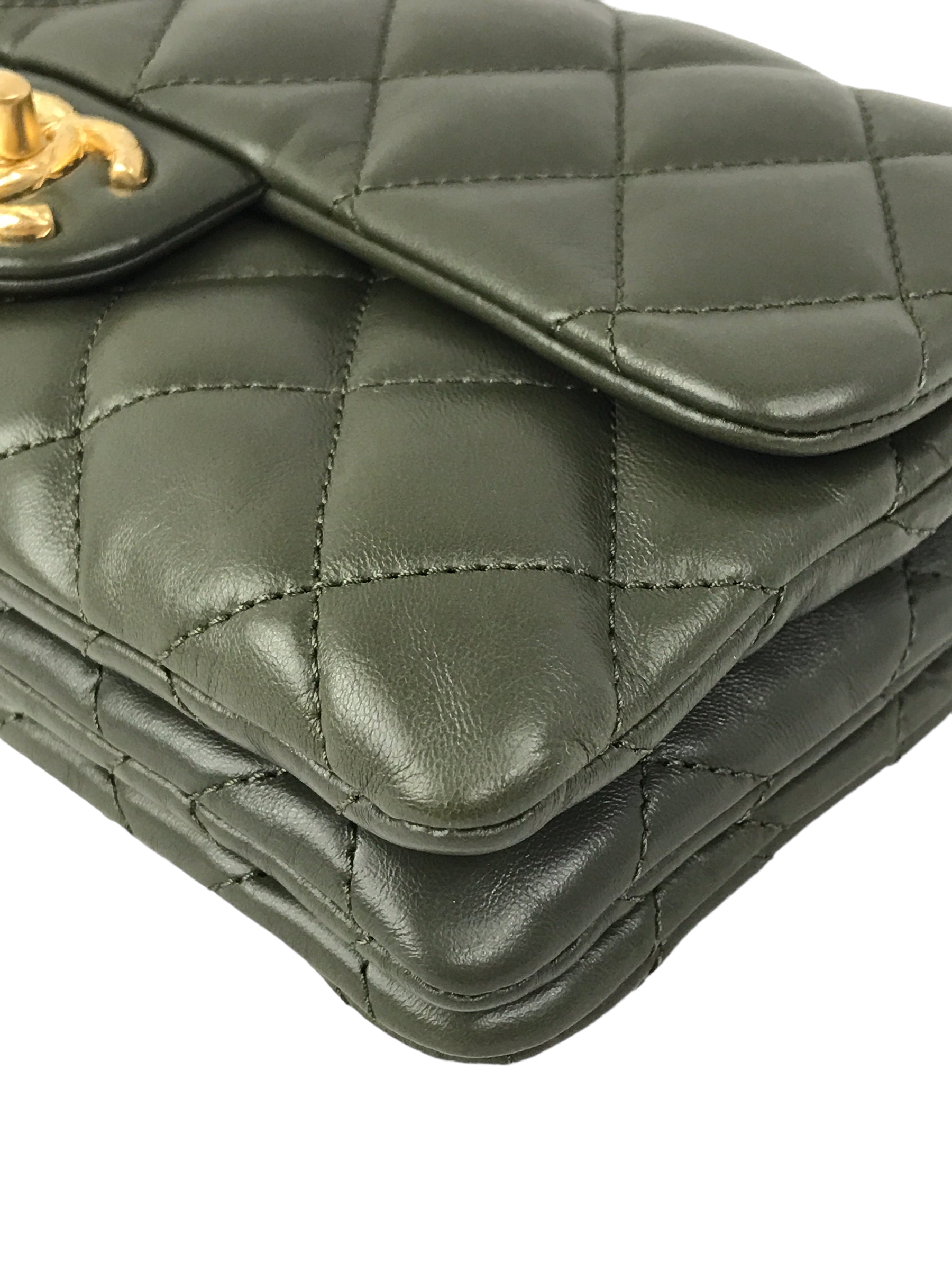 Olive Green Lambskin Quilted Small Pillow Crush Flap Bag w/AGHW