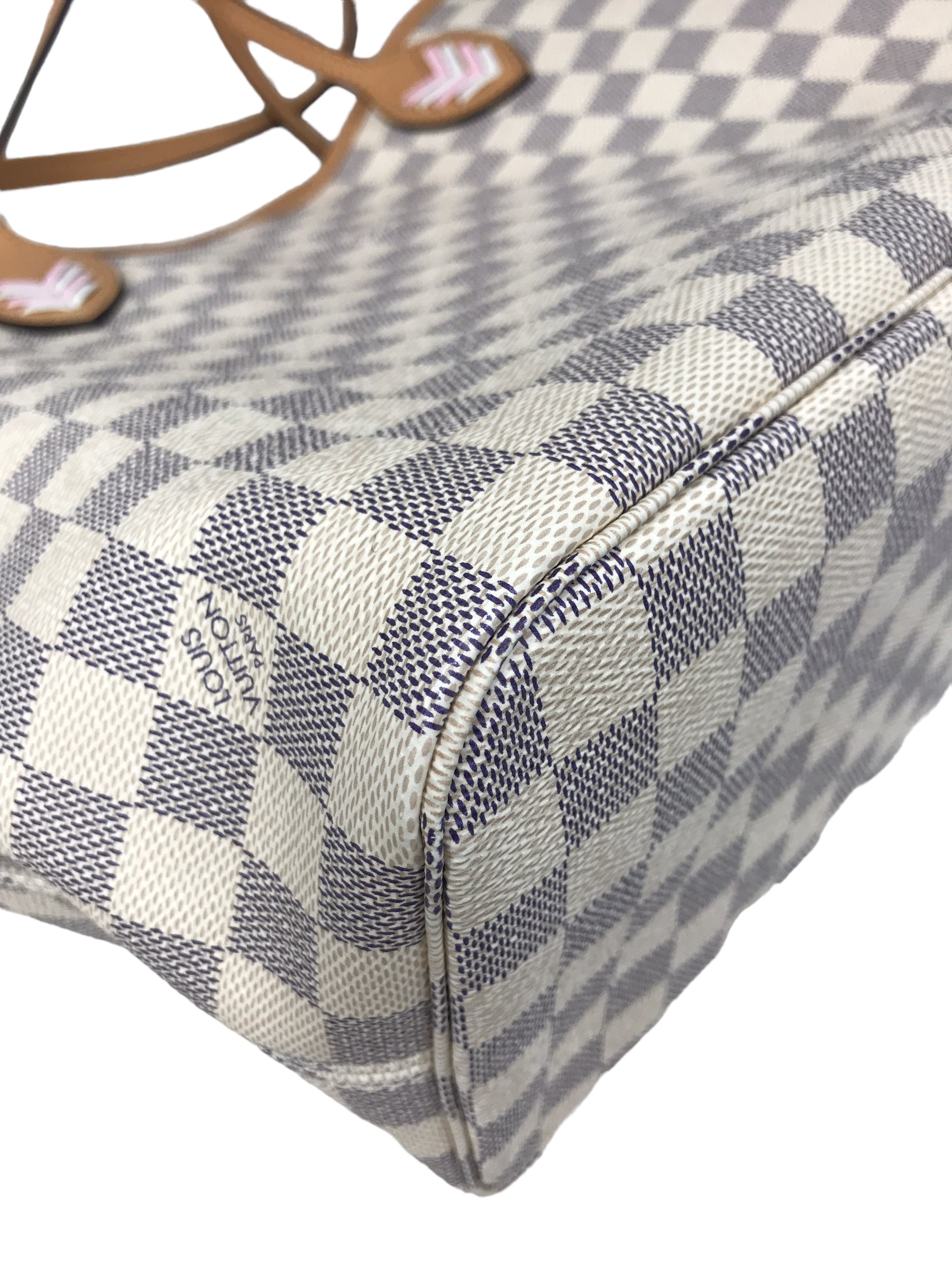 Monogram Coated Canvas Damier Azur Braided Rose Neverfull MM w/GHW