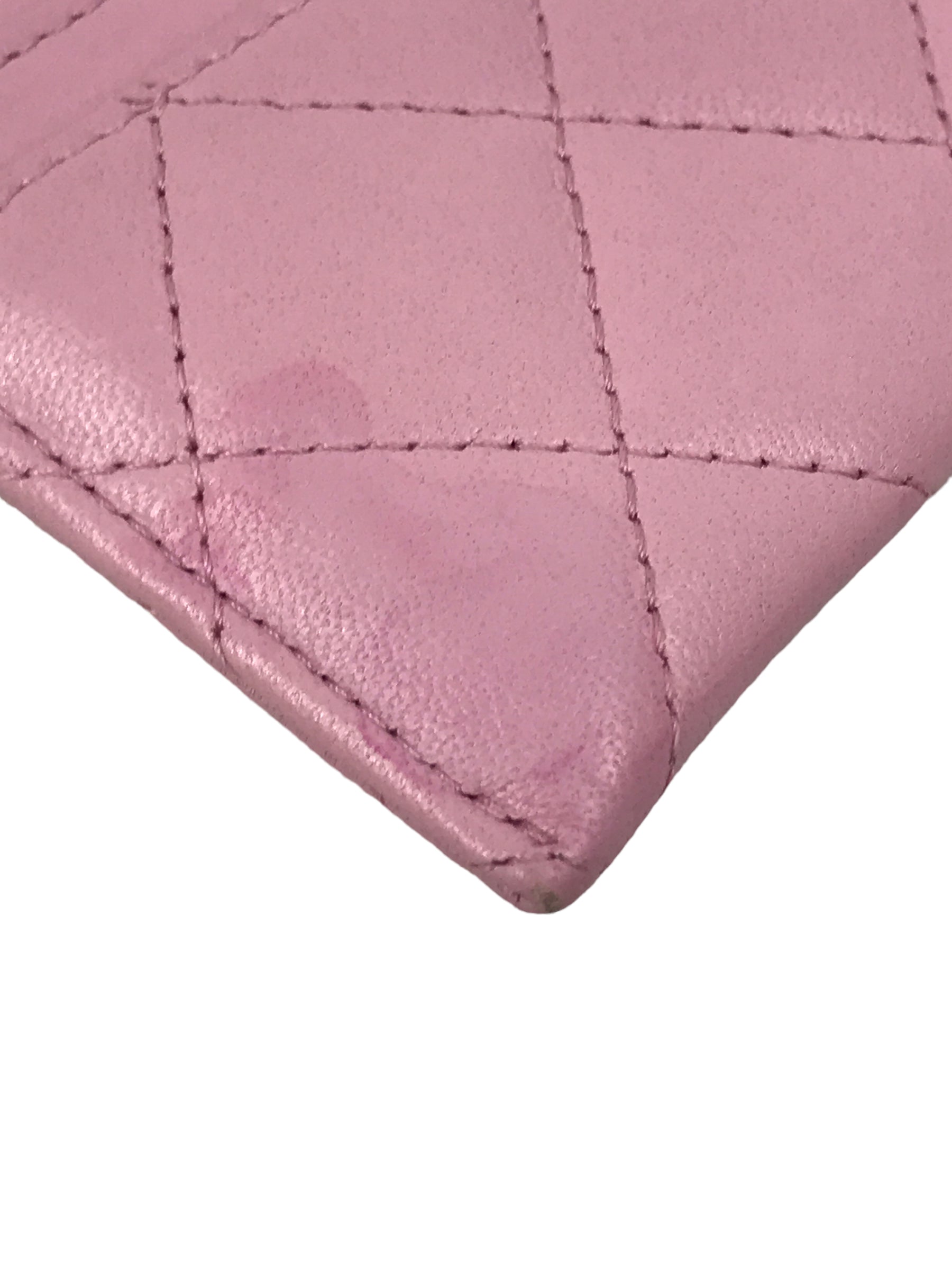 Light Pink Quilted Lambskin Card Case w/LGHW