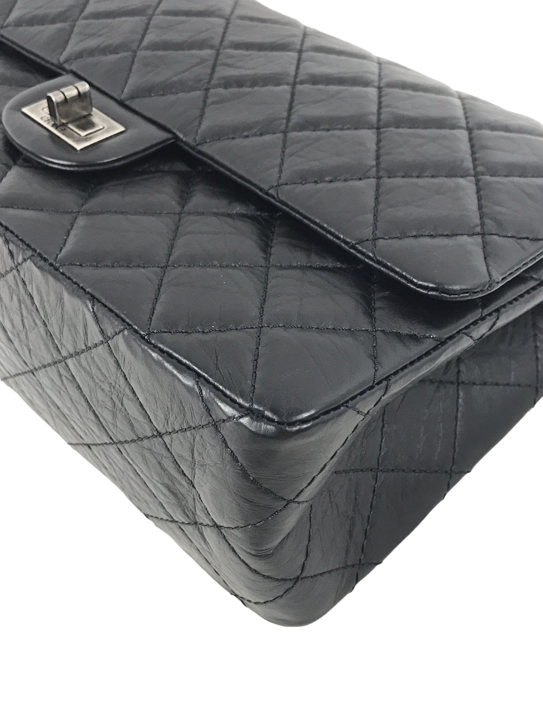 Black Crinkled Aged Calfskin Leather Medium Classic Double Flap 226 Reissue w/RHW