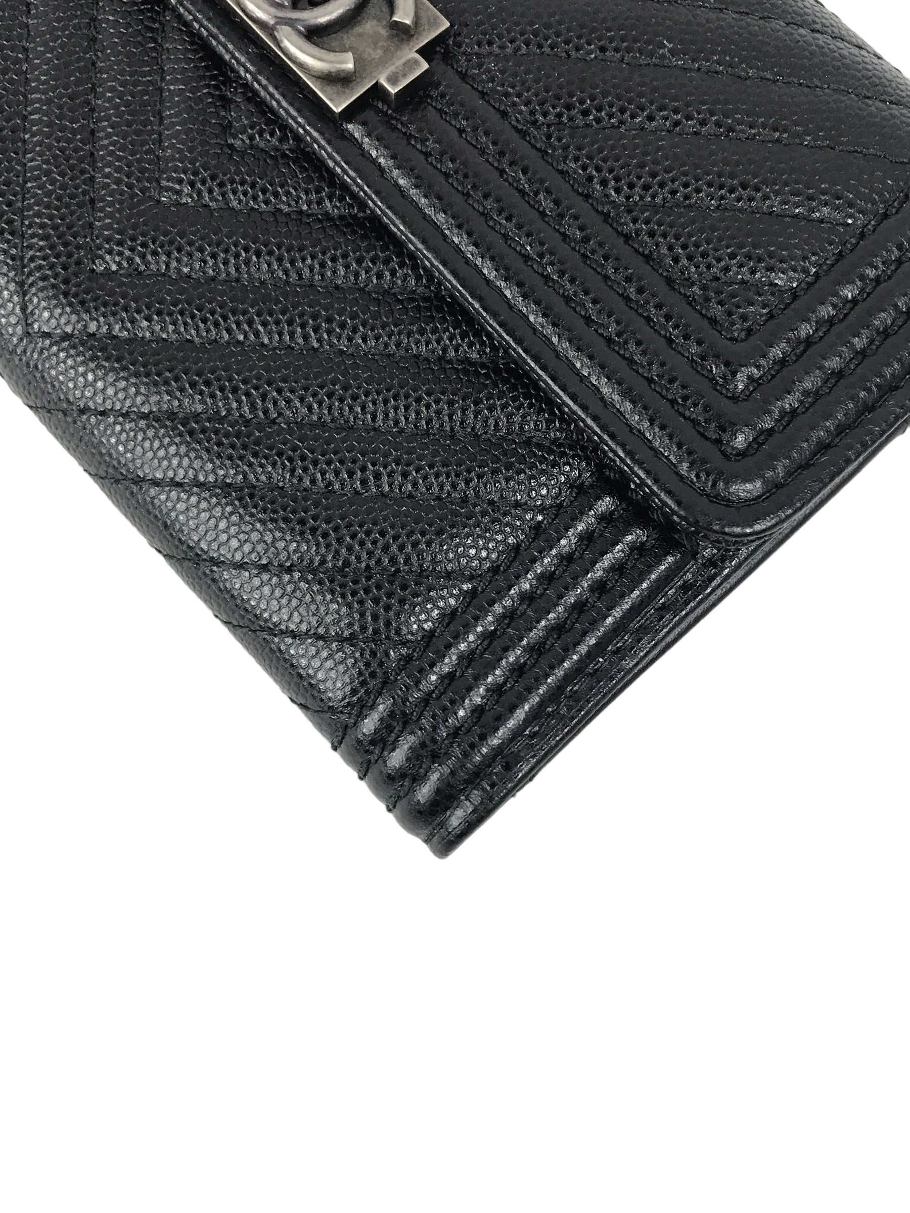 Black Caviar Chevron Boy Flap Wallet w/RHW