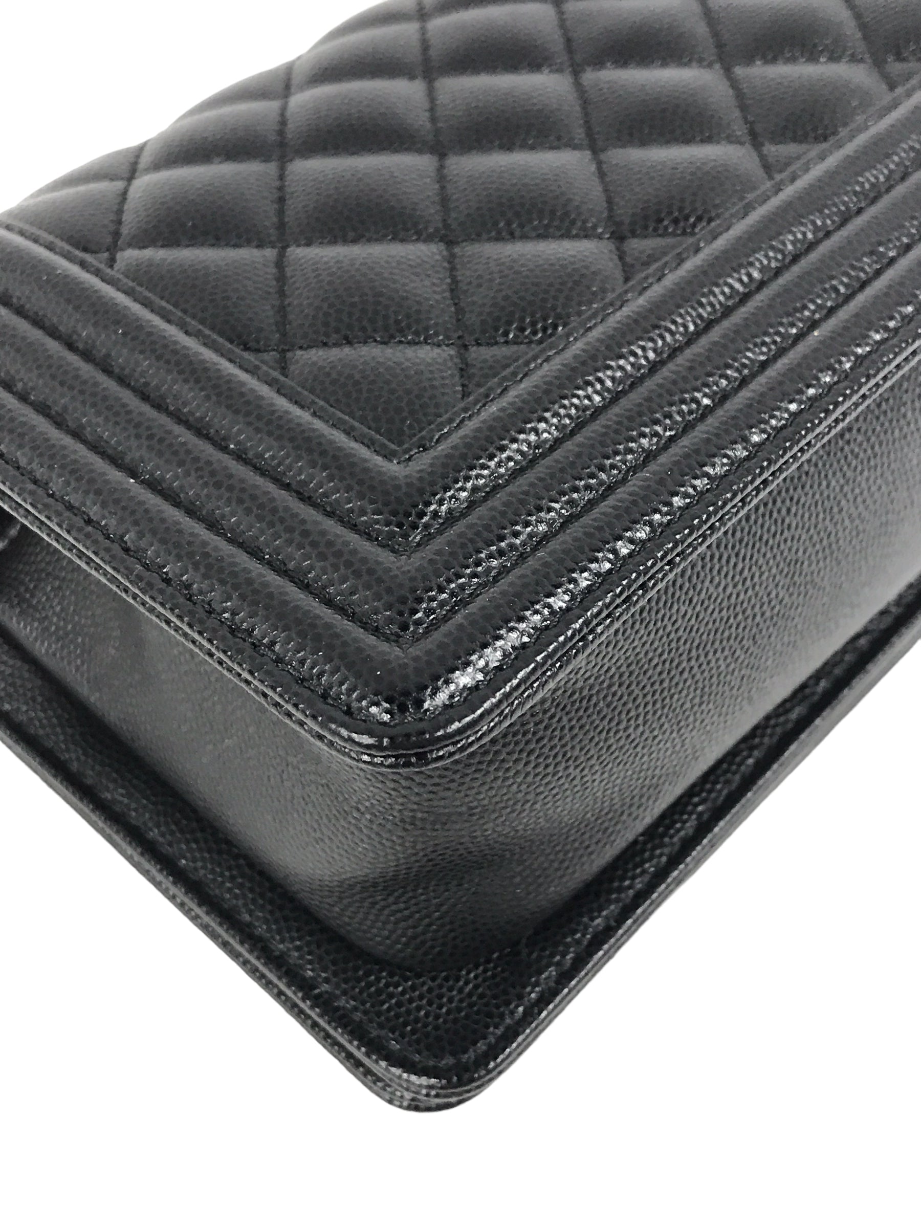 Black Caviar Small Quilted Boy Bag w/AGHW