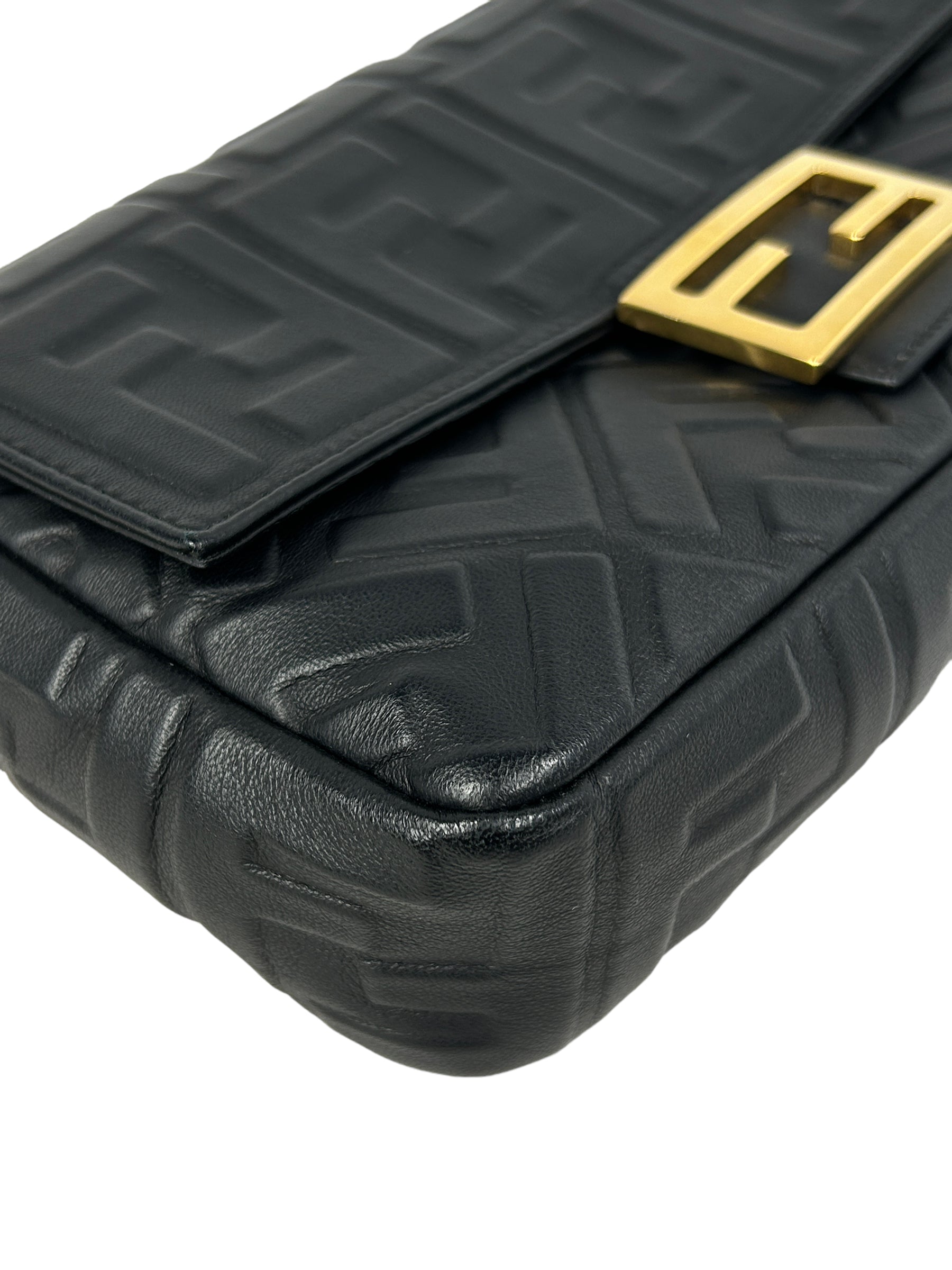 Black Embossed Lambskin Leather Baguette Shoulder Bag w/GHW