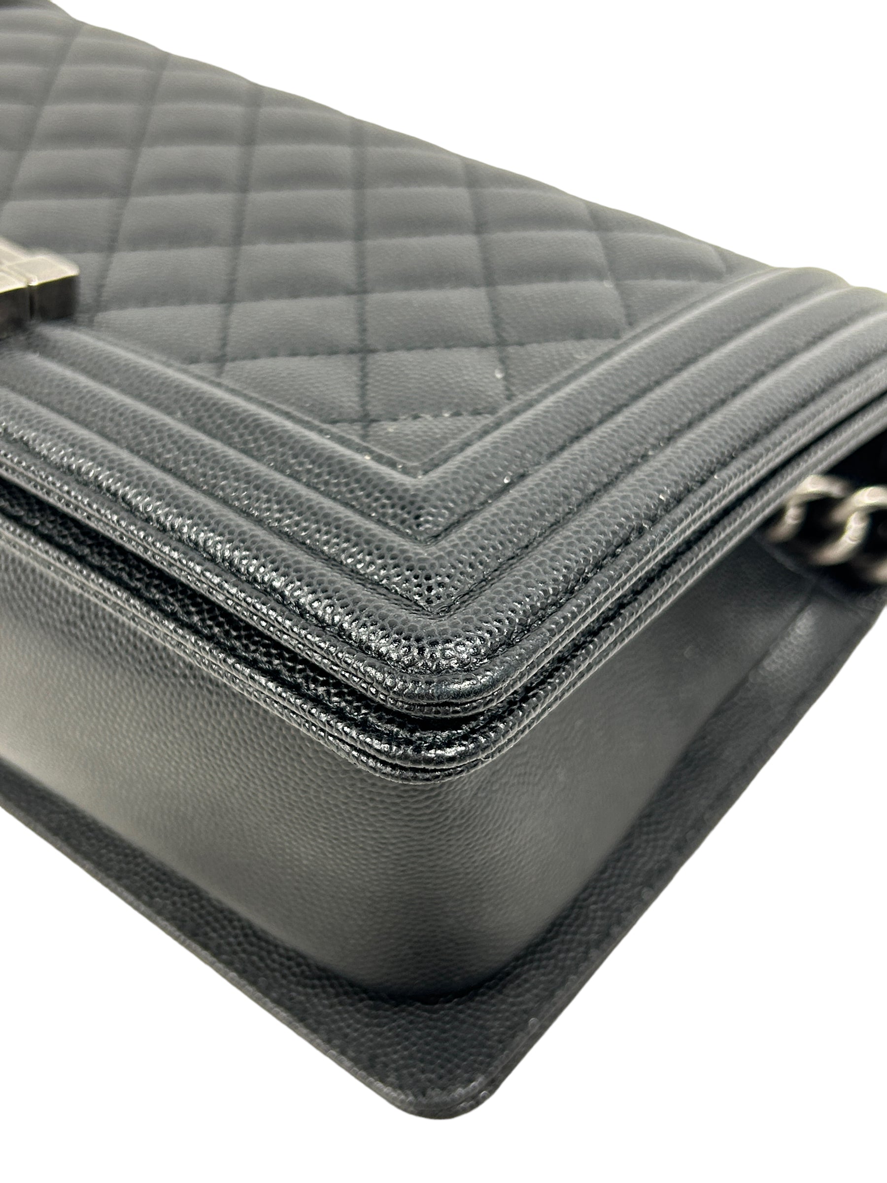 Black Caviar Quilted Old Medium Boy Bag w/ RHW