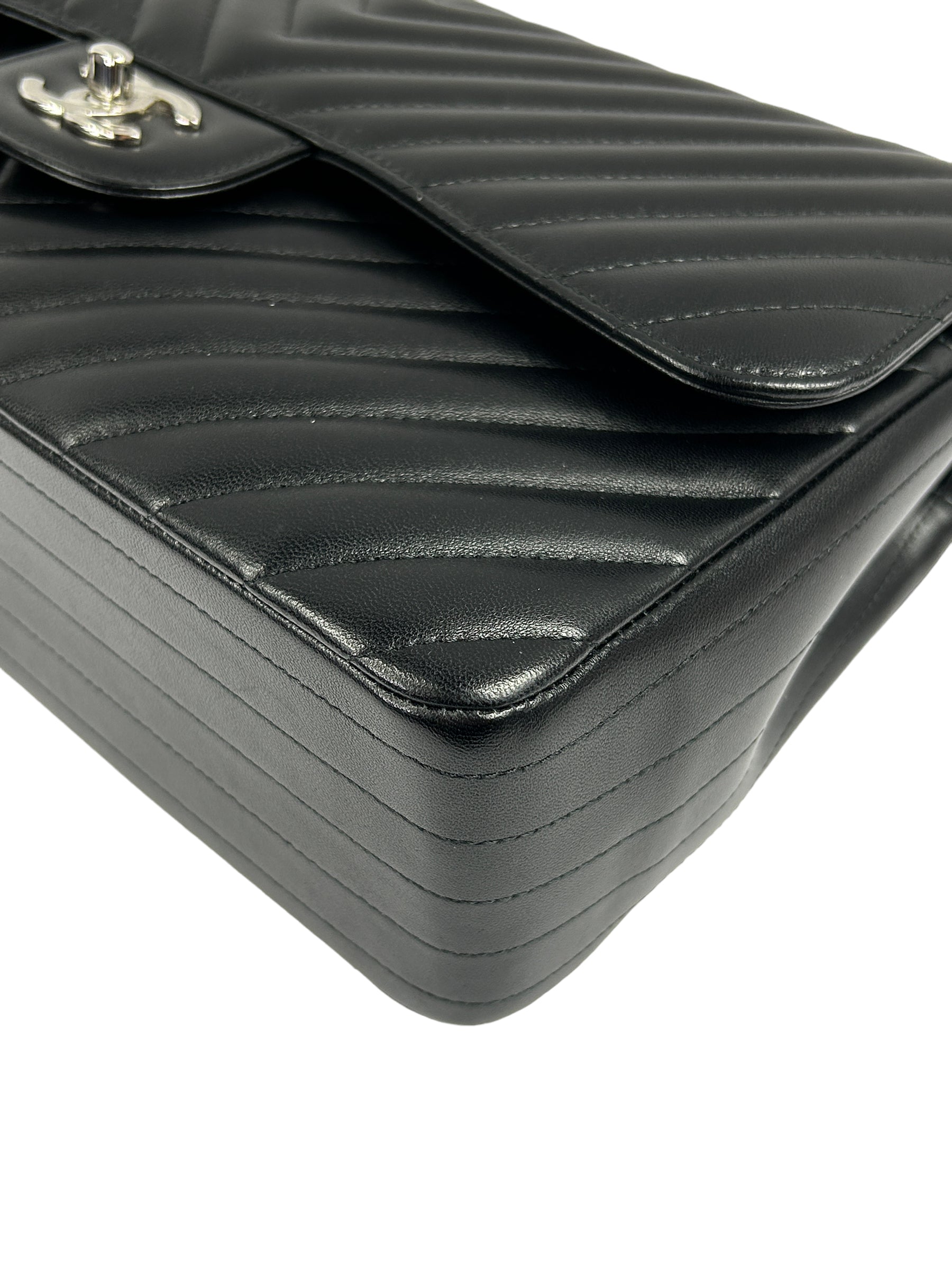 Black Chevron Lambskin Double Flap Jumbo w/SHW