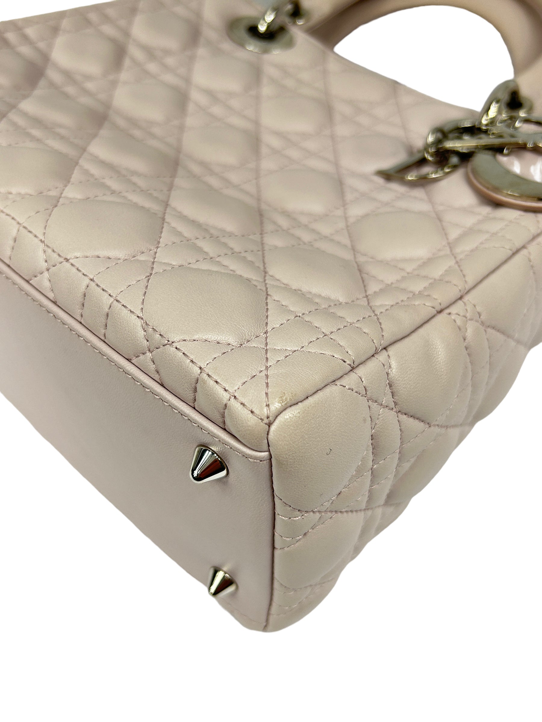 Quilted Medium Light Pink Lambskin Leather Lady Dior w/SHW