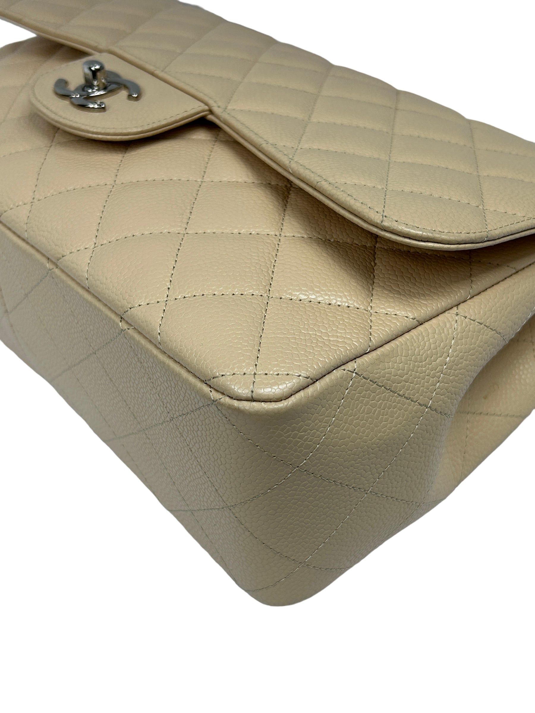 Beige Caviar Quilted Single Flap Jumbo w/SHW