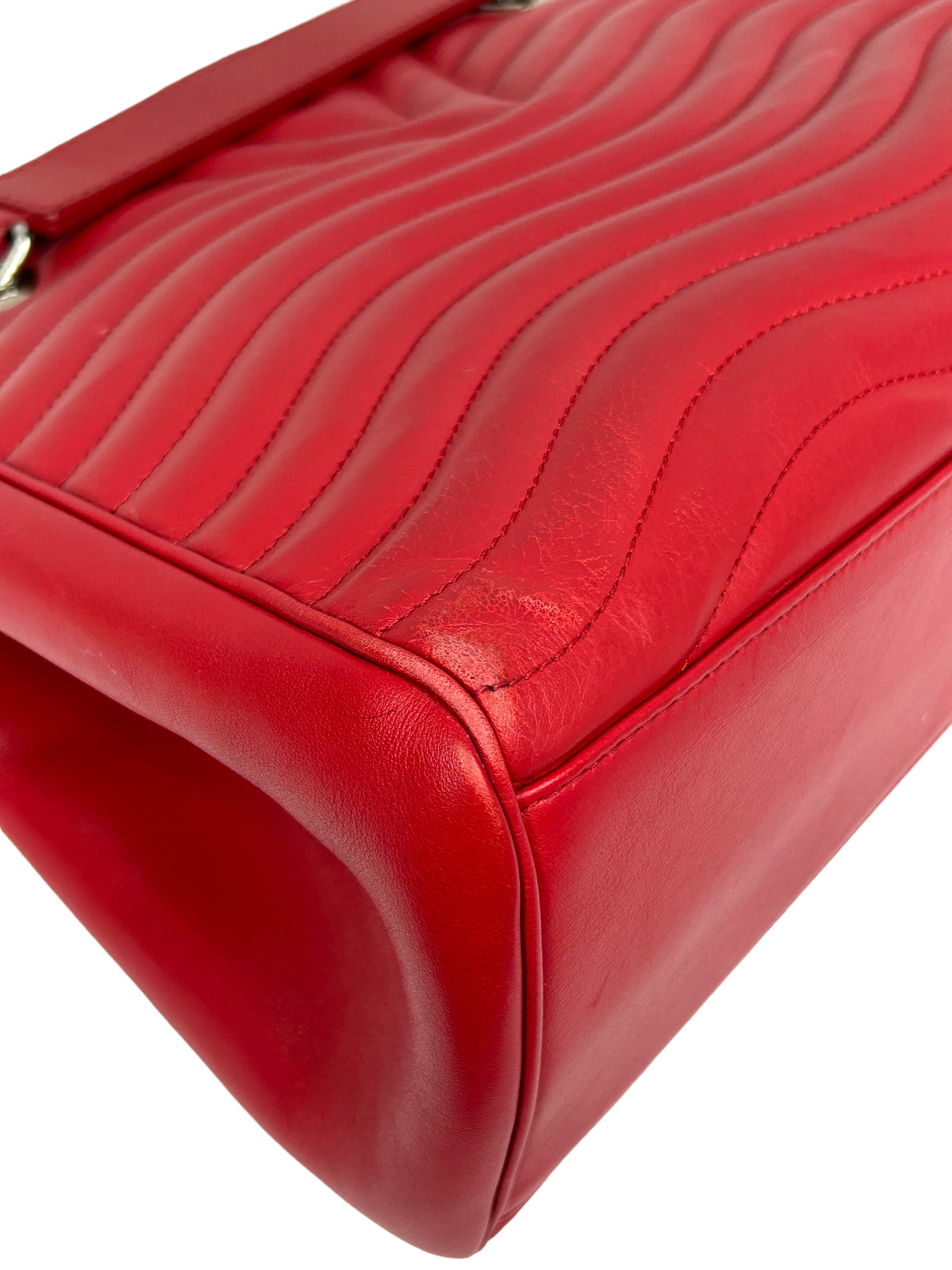 Red Calfskin Chevron Leather Wave Bag w/SHW