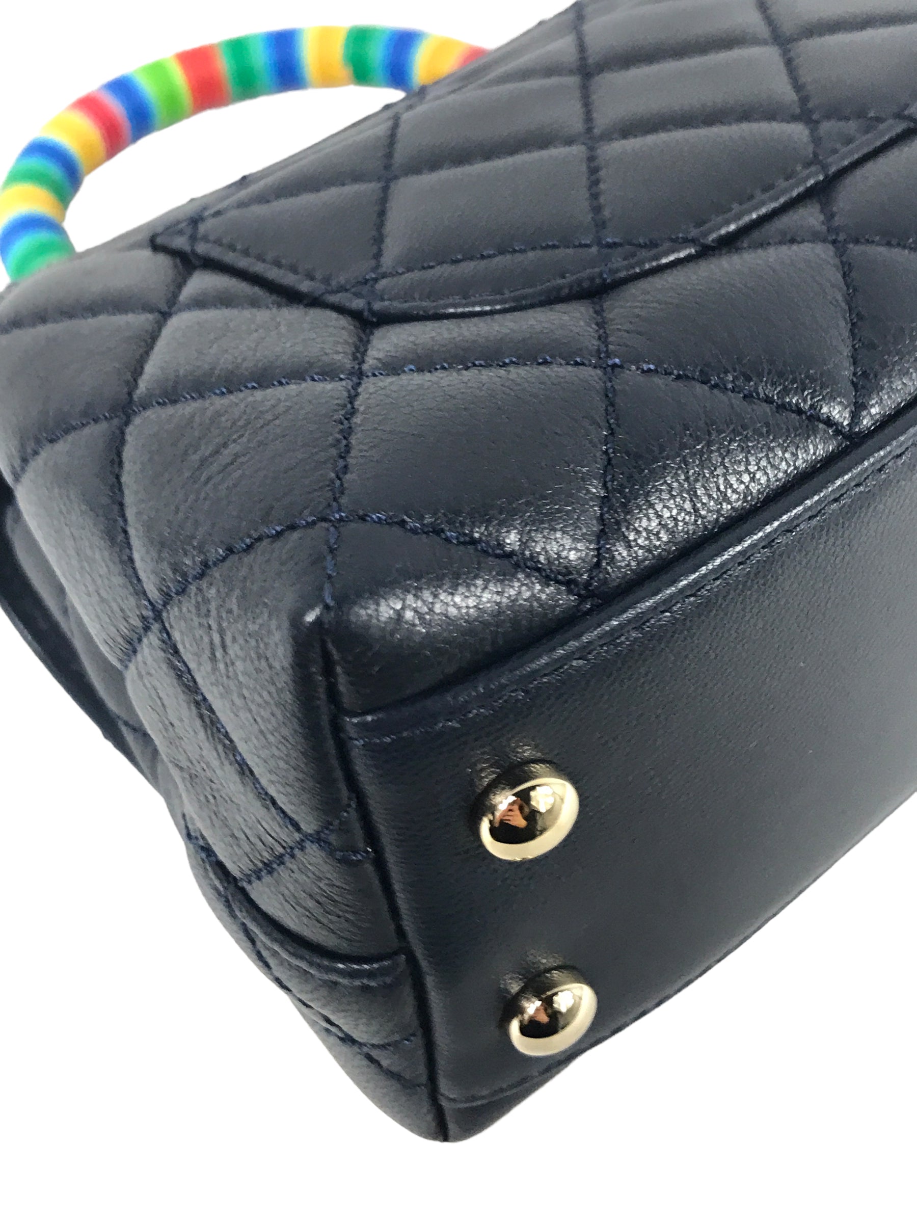 21P Navy Quilted Goatskin Leather Mini Coco Multicolor Handle W/LGHW