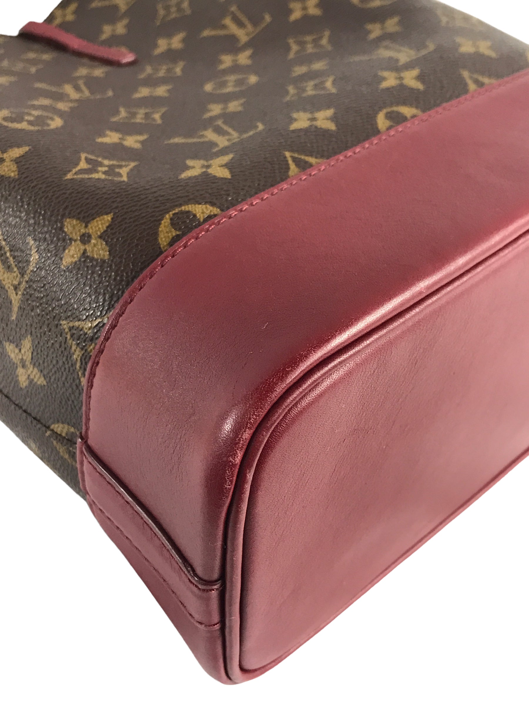 Monogram Coated Canvas/ Burgundy Leather Bucket Shoulder Bag w/ removable pouch w/RHW