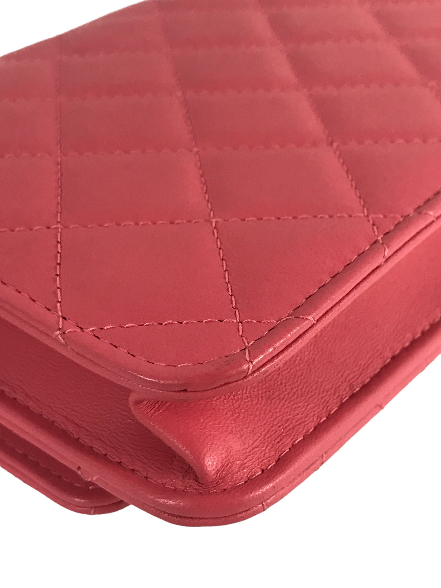 Bubblegum Pink Quilted Lambskin Leather Trendy Wallet On Chain W/GHW