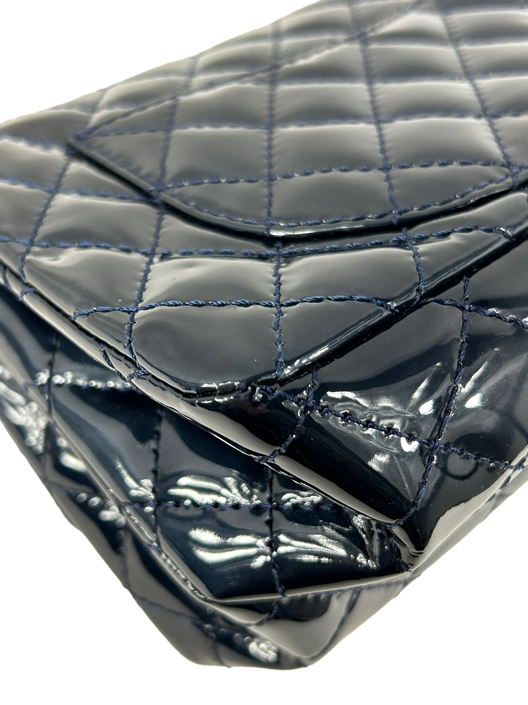 Chanel Dark Navy Blue Patent Quilted Reissue Flap W/AGHW