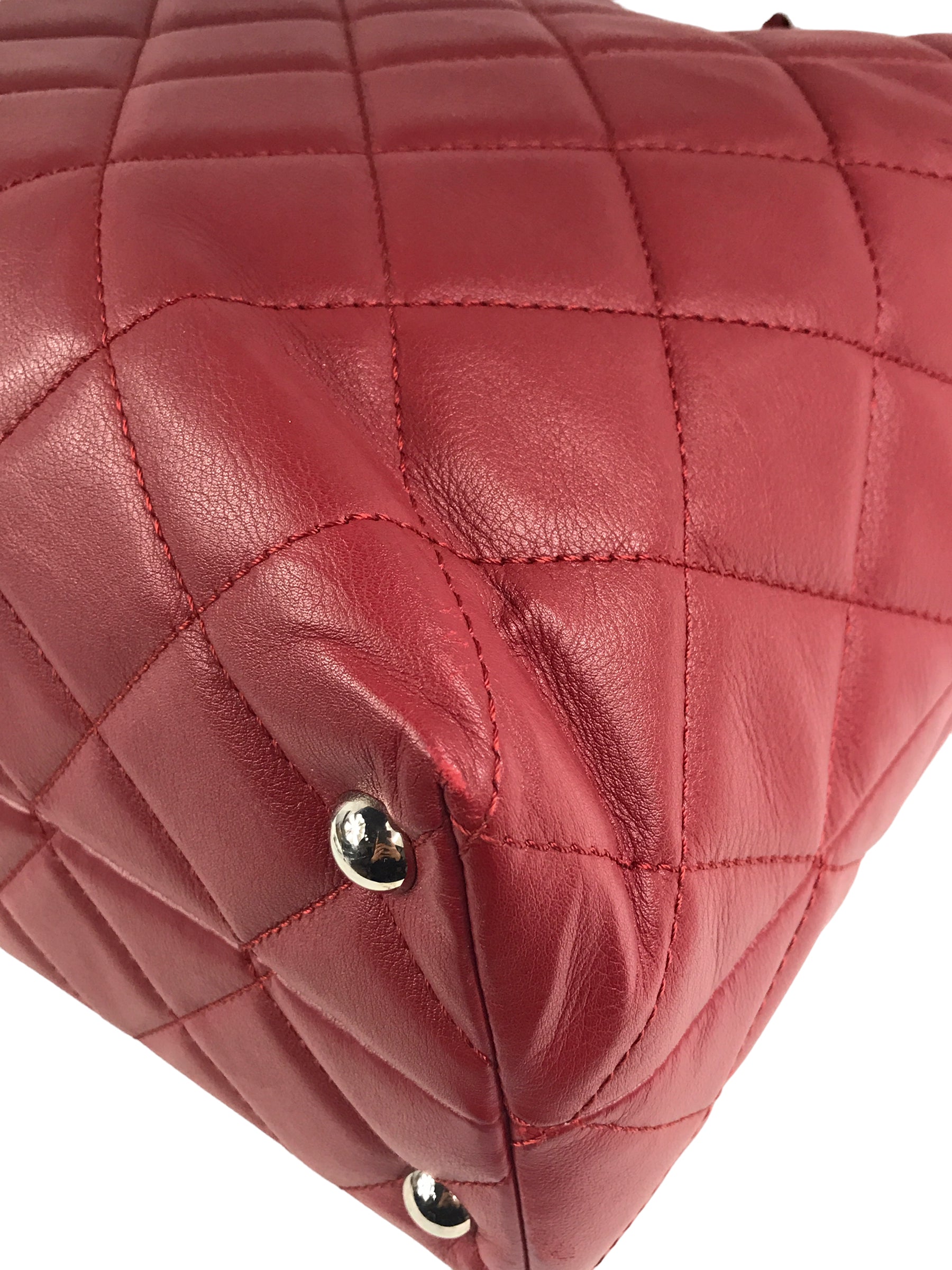 Red Calfskin Quilted Shopping Tote W/SHW