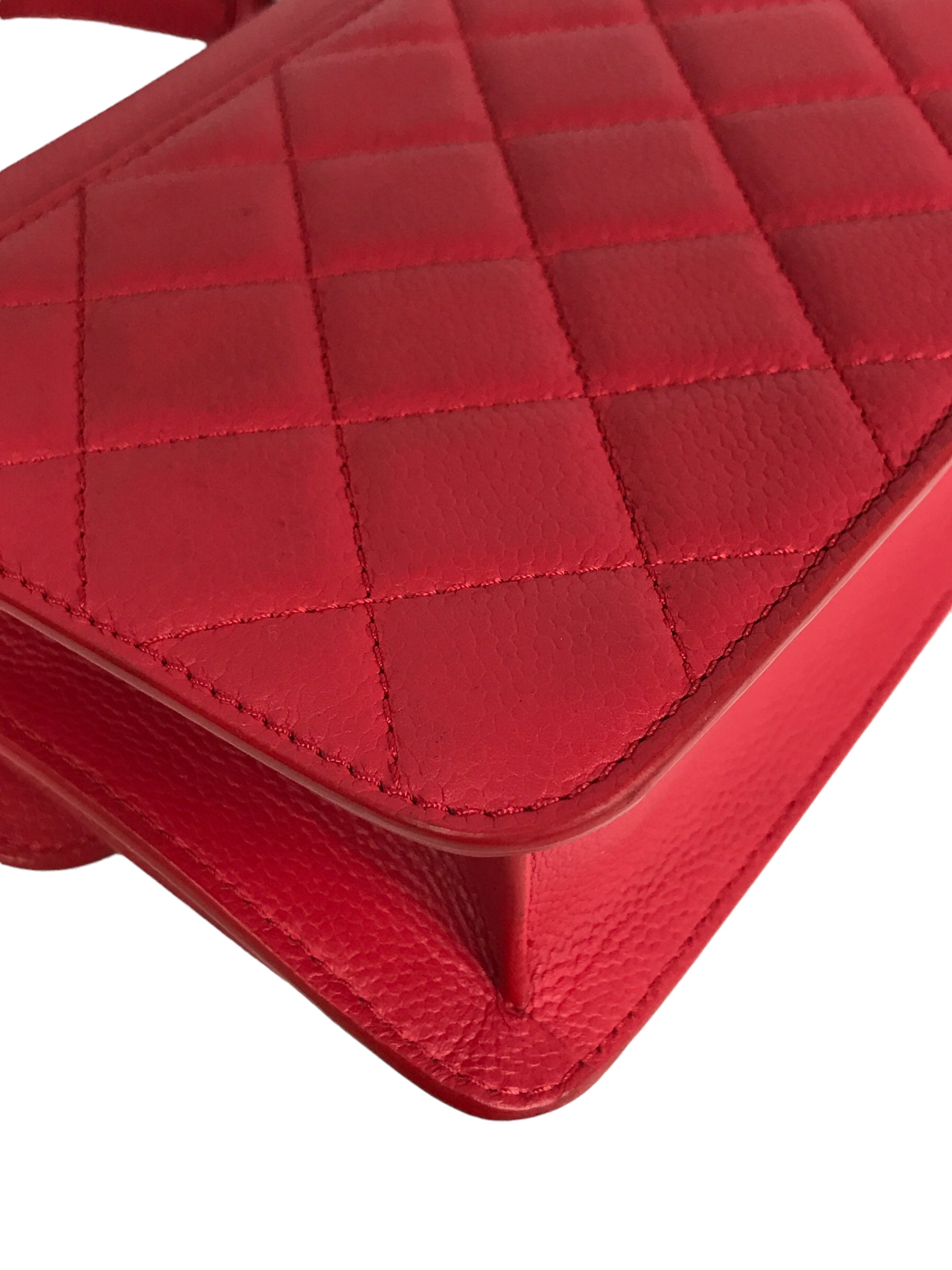 Red Small Caviar CC Box Flap W/SHW