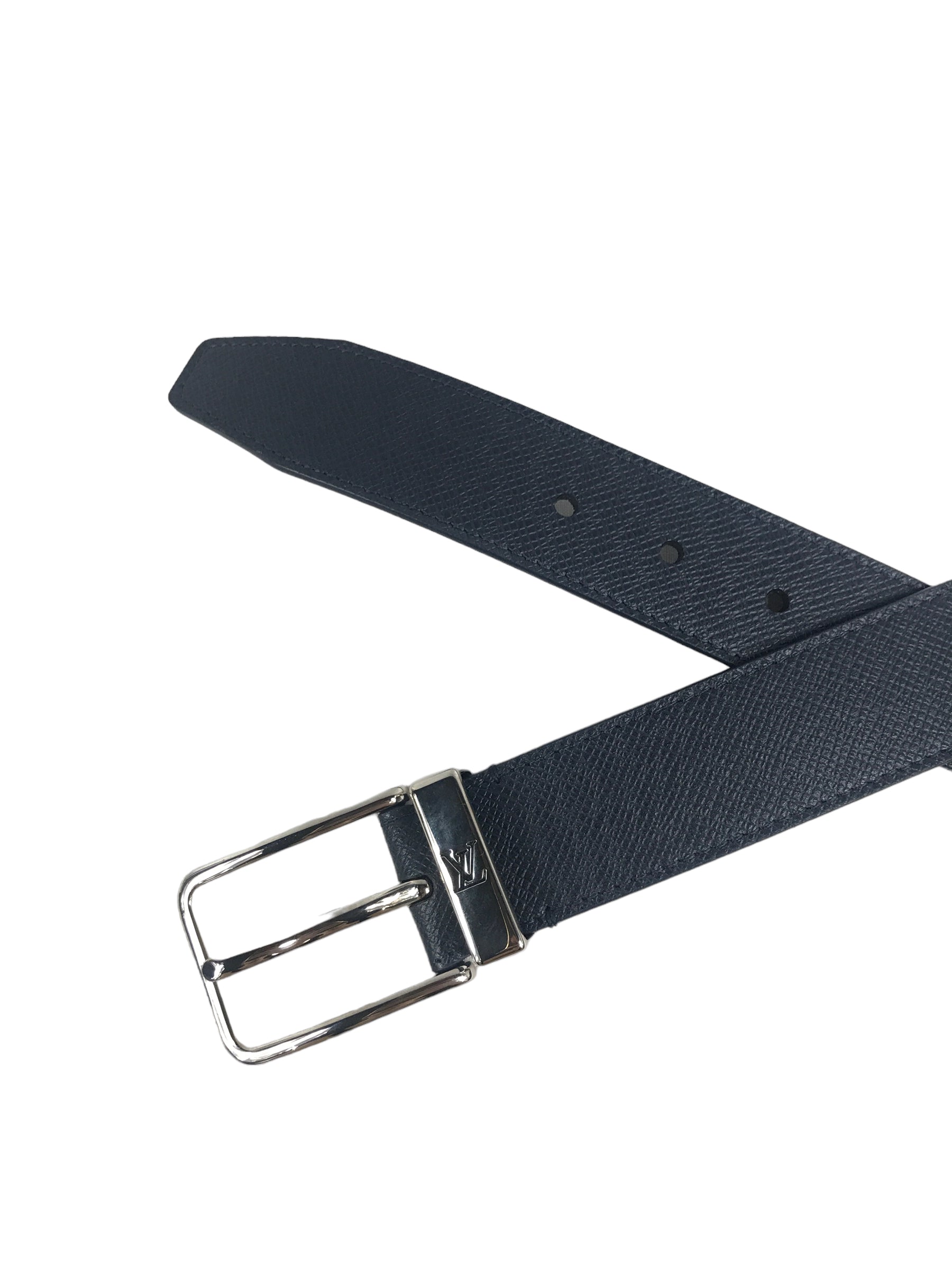 Navy Blue Grained Leather Belt w/SHW