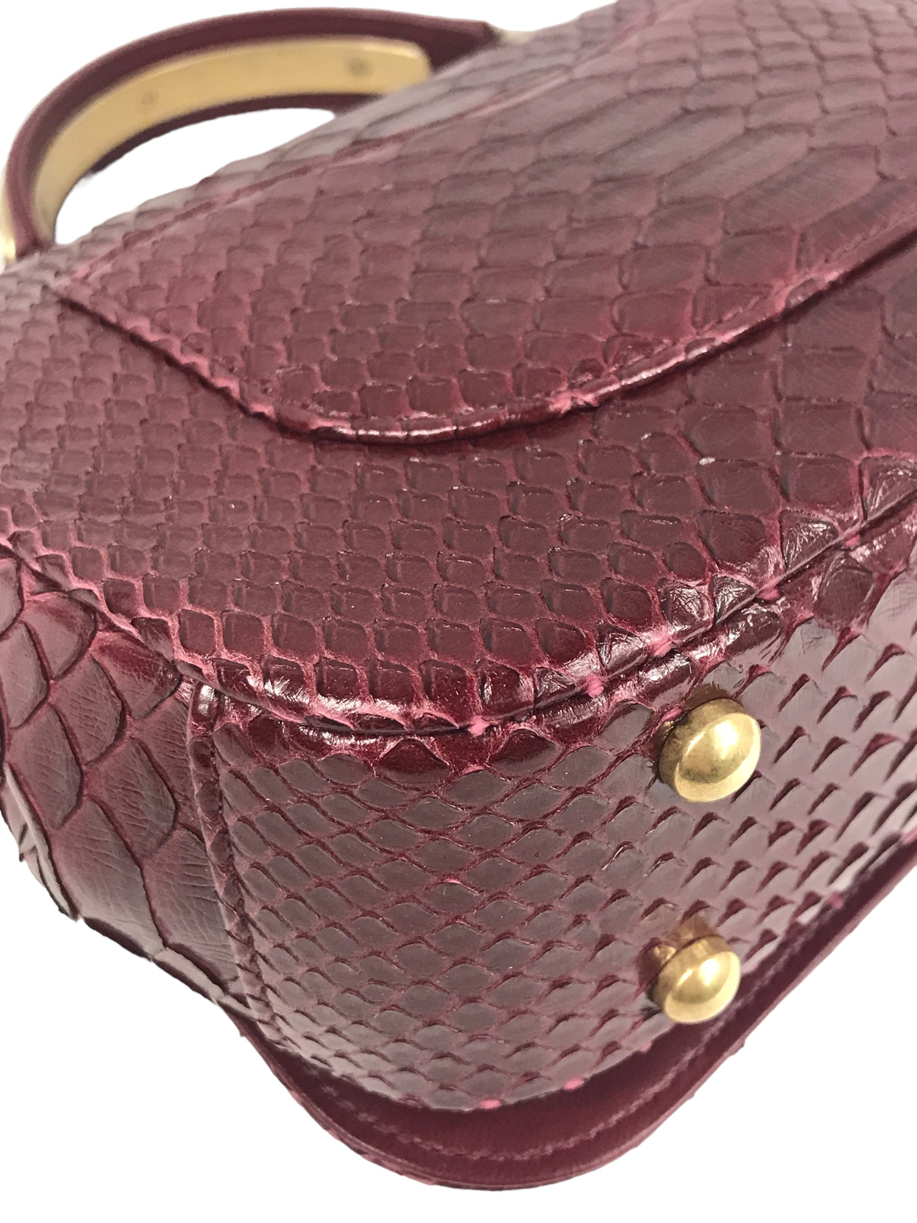 Burgundy Python “Carry Chic” Small Top Handle Flap Bag W/AGHW