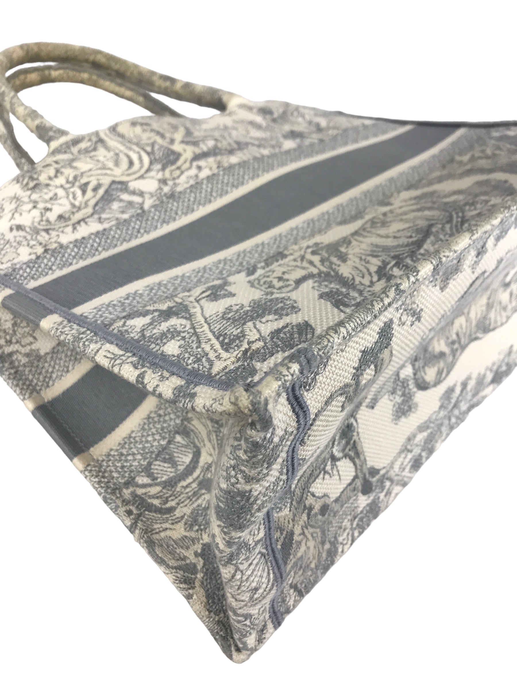 Ecru & Grey Toile De Jouy Embroidered Book Tote