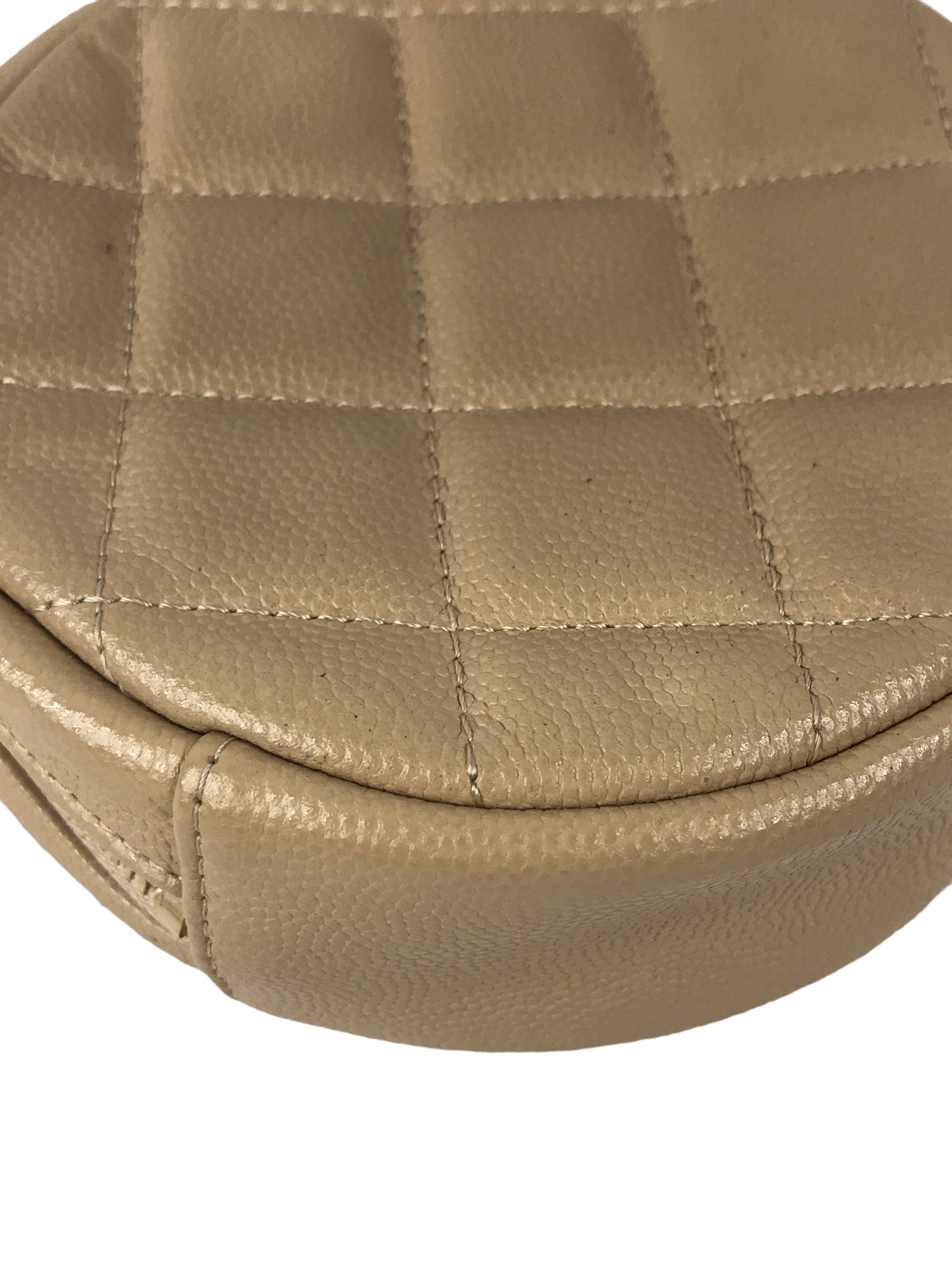 Beige Quilted Caviar Round Crossbody w/GHW