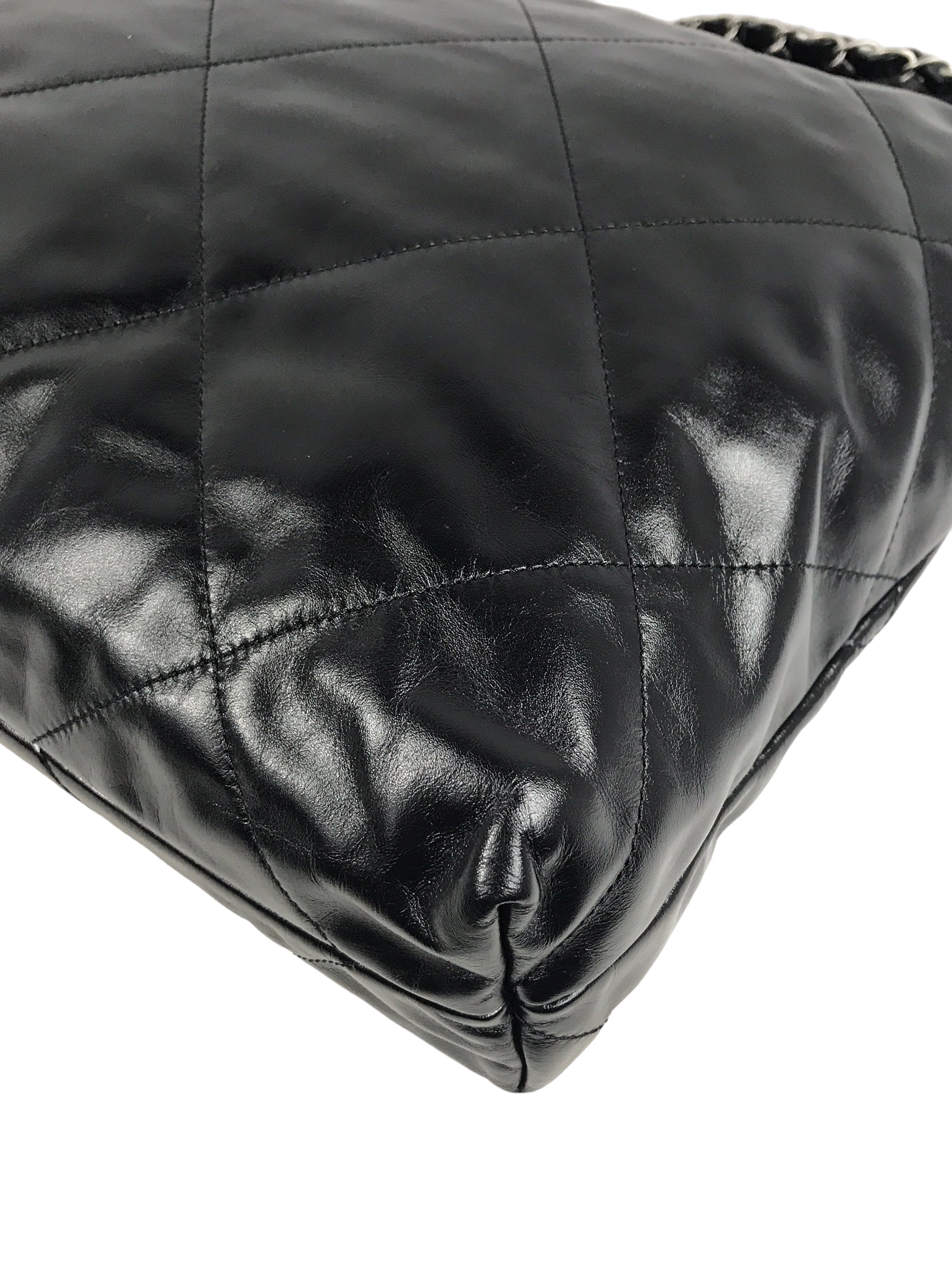 Shiny Black Quilted Calfskin Leather 23S Hobo Bag w/MSHW