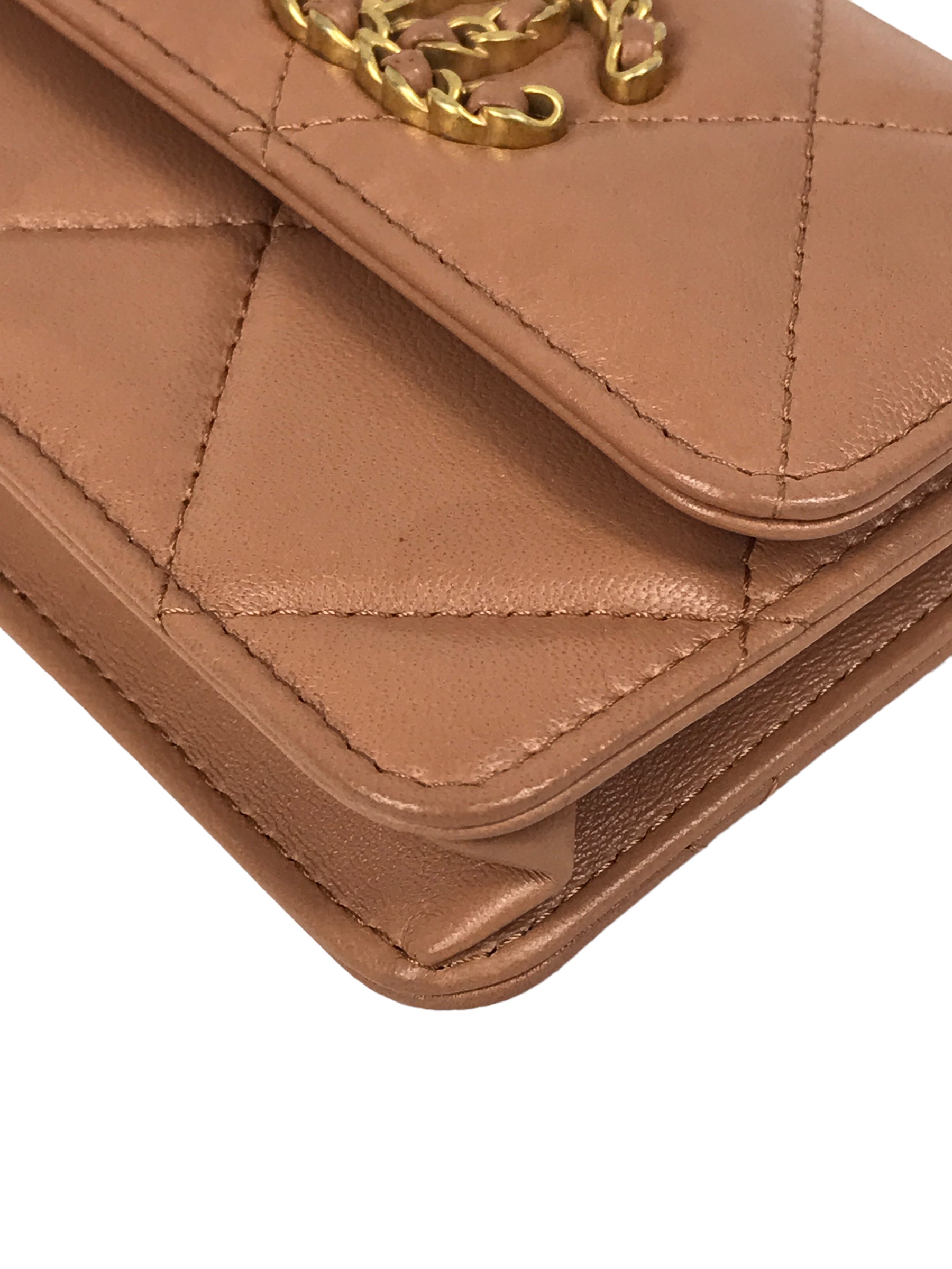 Camel Quilted Mini Lambskin 19 Waist Belt Bag w/GHW/SHW/AGW/RHW