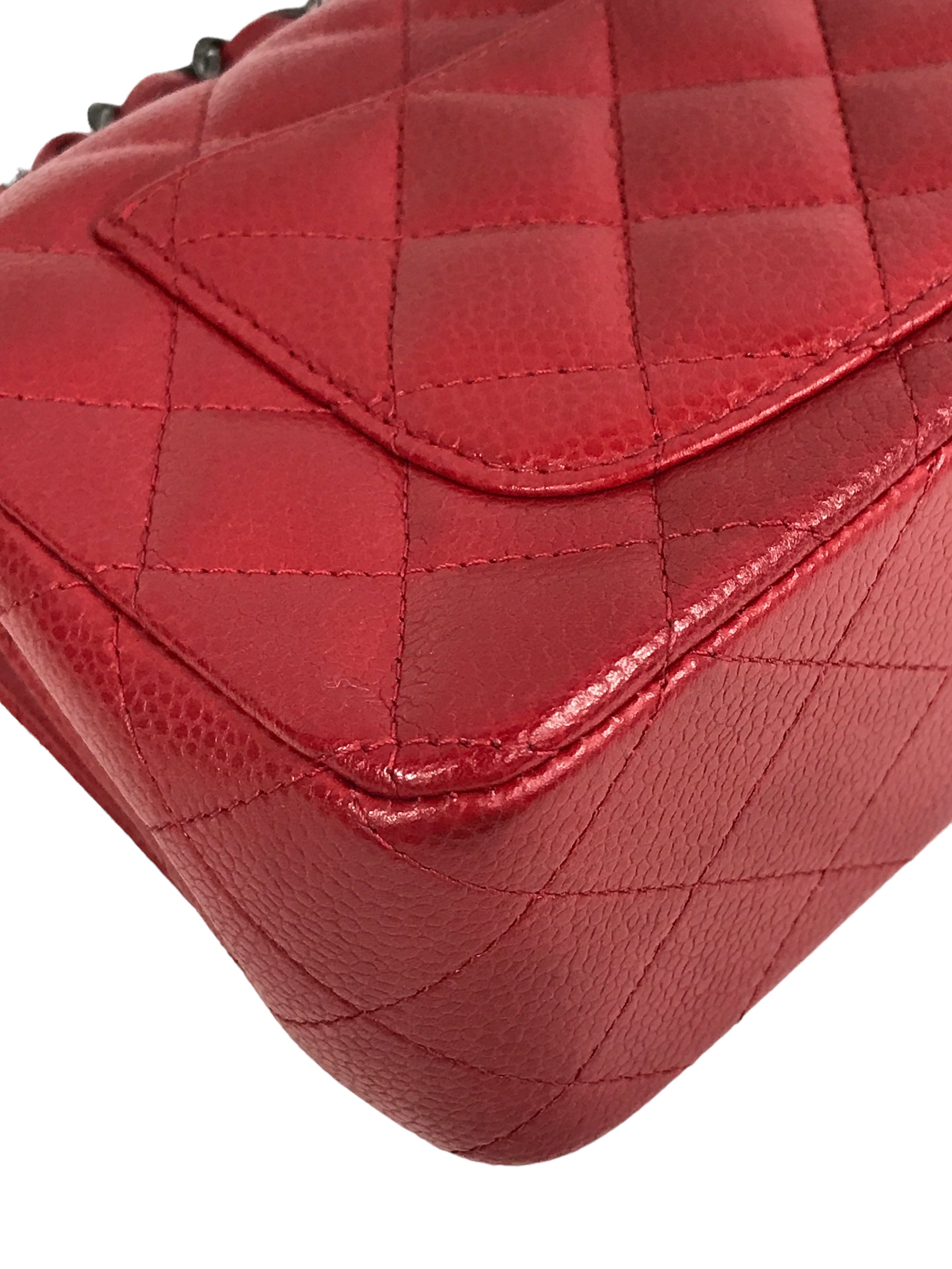 Red Quilted Caviar Mini Rectangle Flap w/RHW