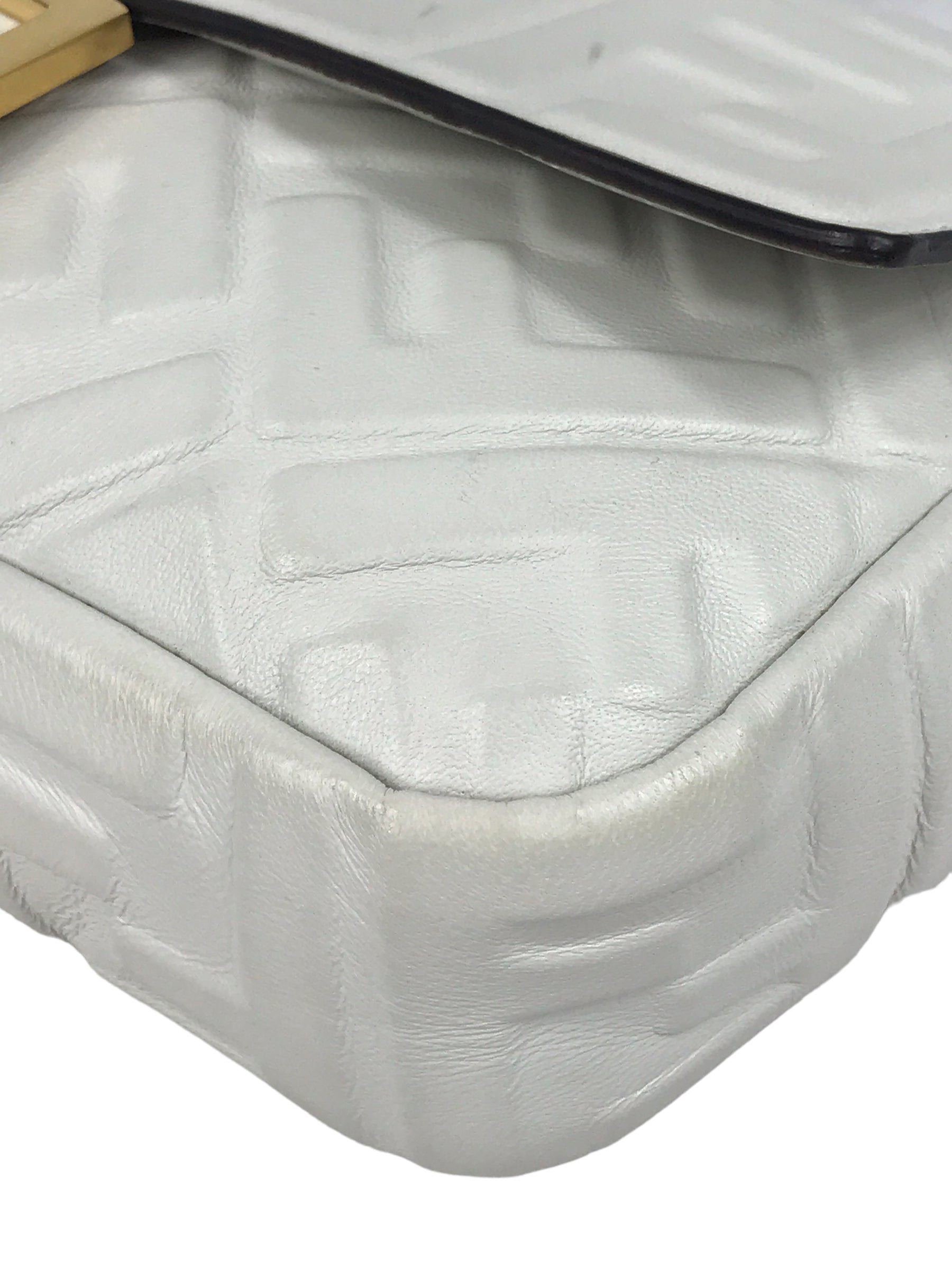 White Leather Medium Baguette Flap Bag W/GHW