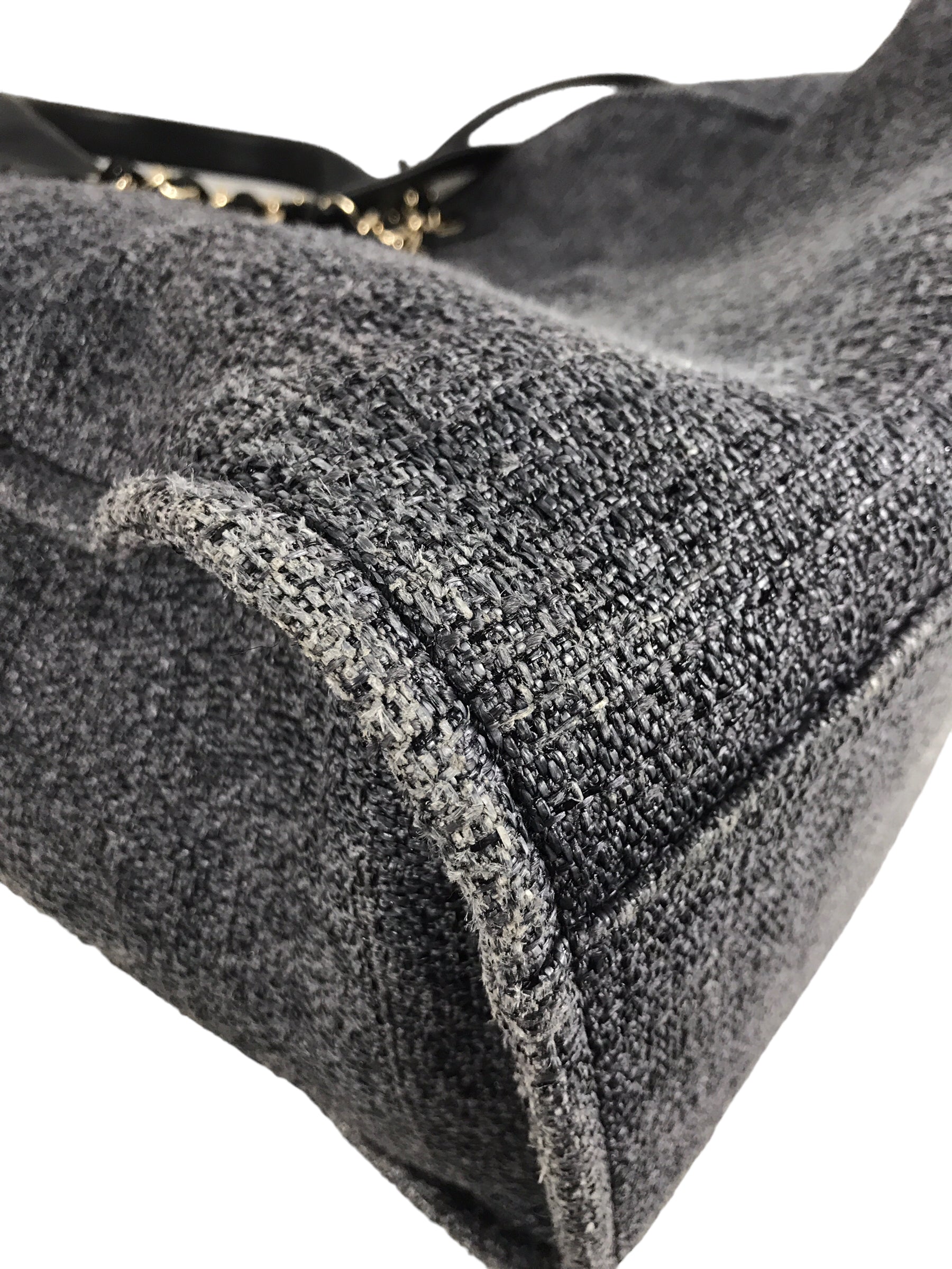 Black/Greyish Blue Small Tweed Raffia Deauville Tote w/GHW