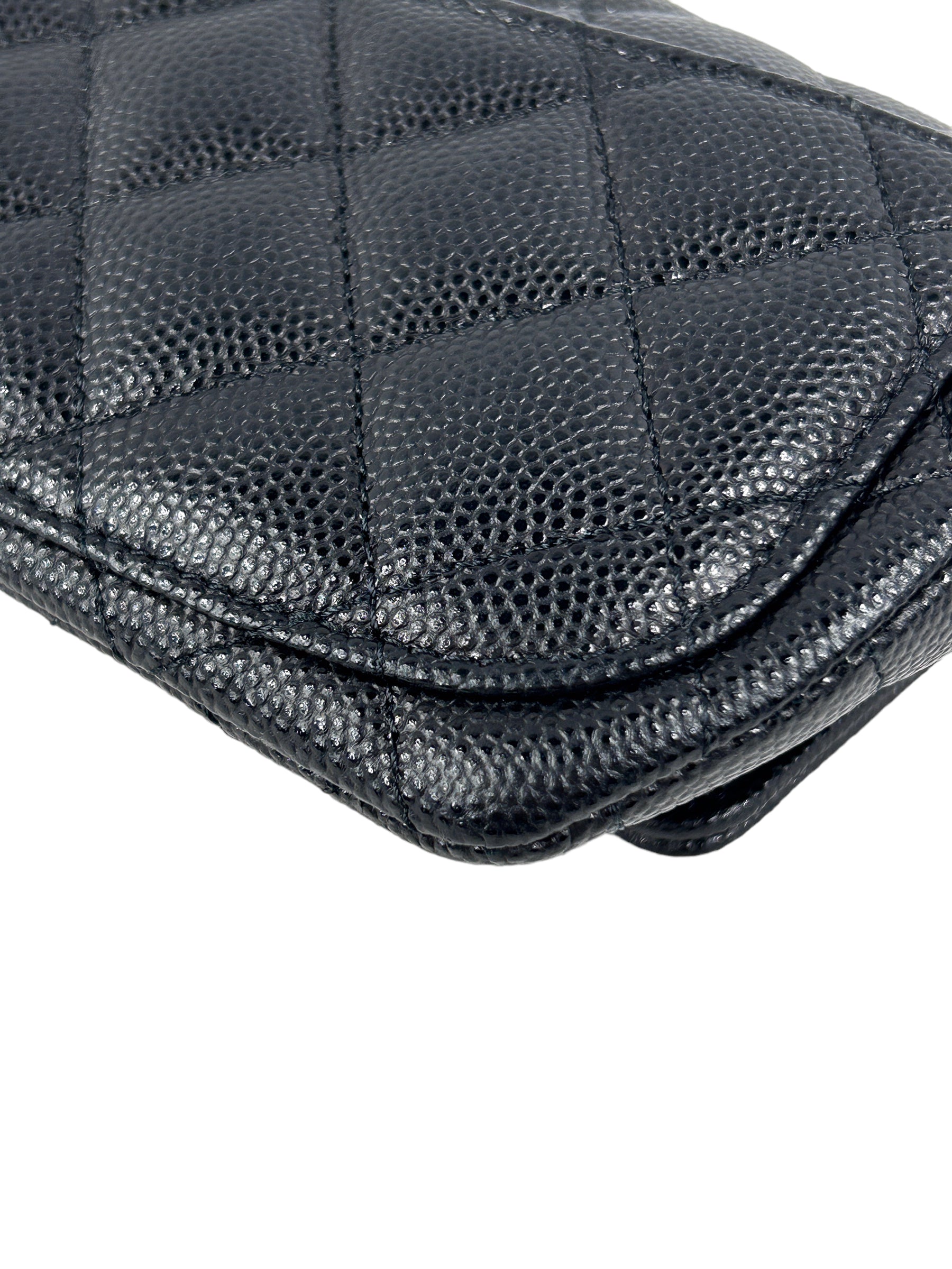 Black Caviar Quilted Sunglass Case Bag w/GHW Chain