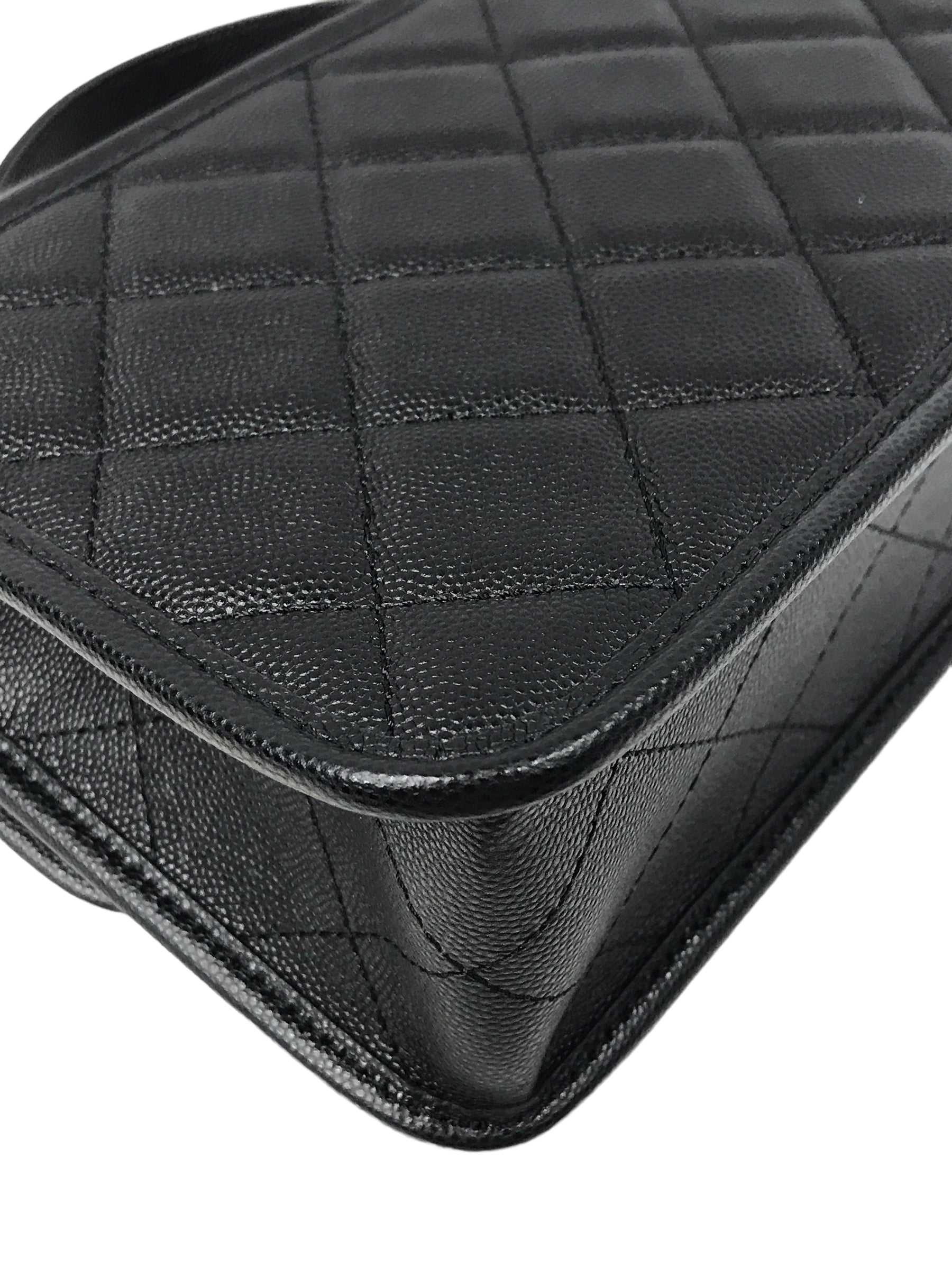 Black Quilted Caviar Top Handle Flap Bag w/AGHW
