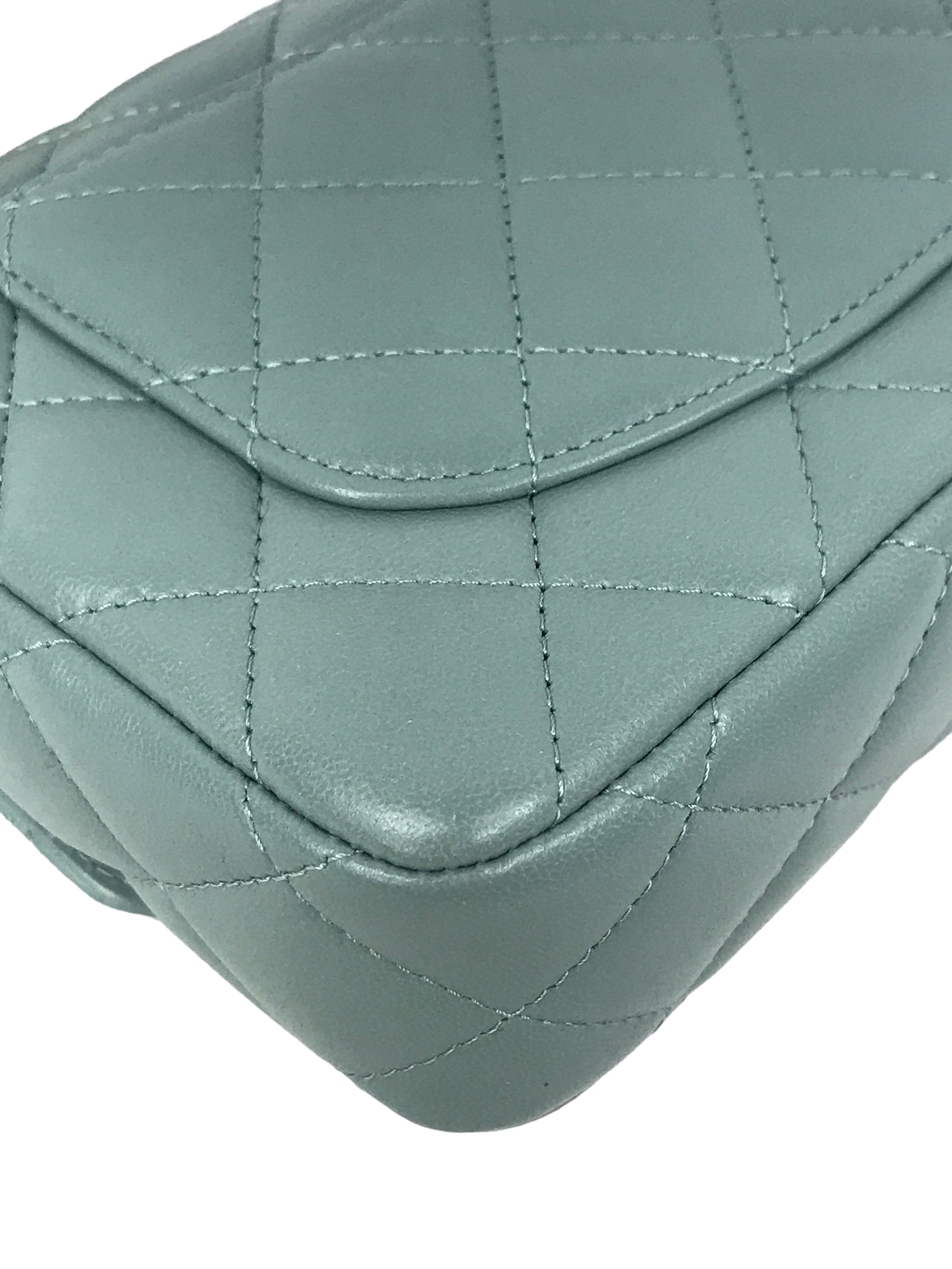 Chanel Light Grey/Blue Quilted Lambskin Mini Cruise Square Flap Bag w/ Enamel & GHW