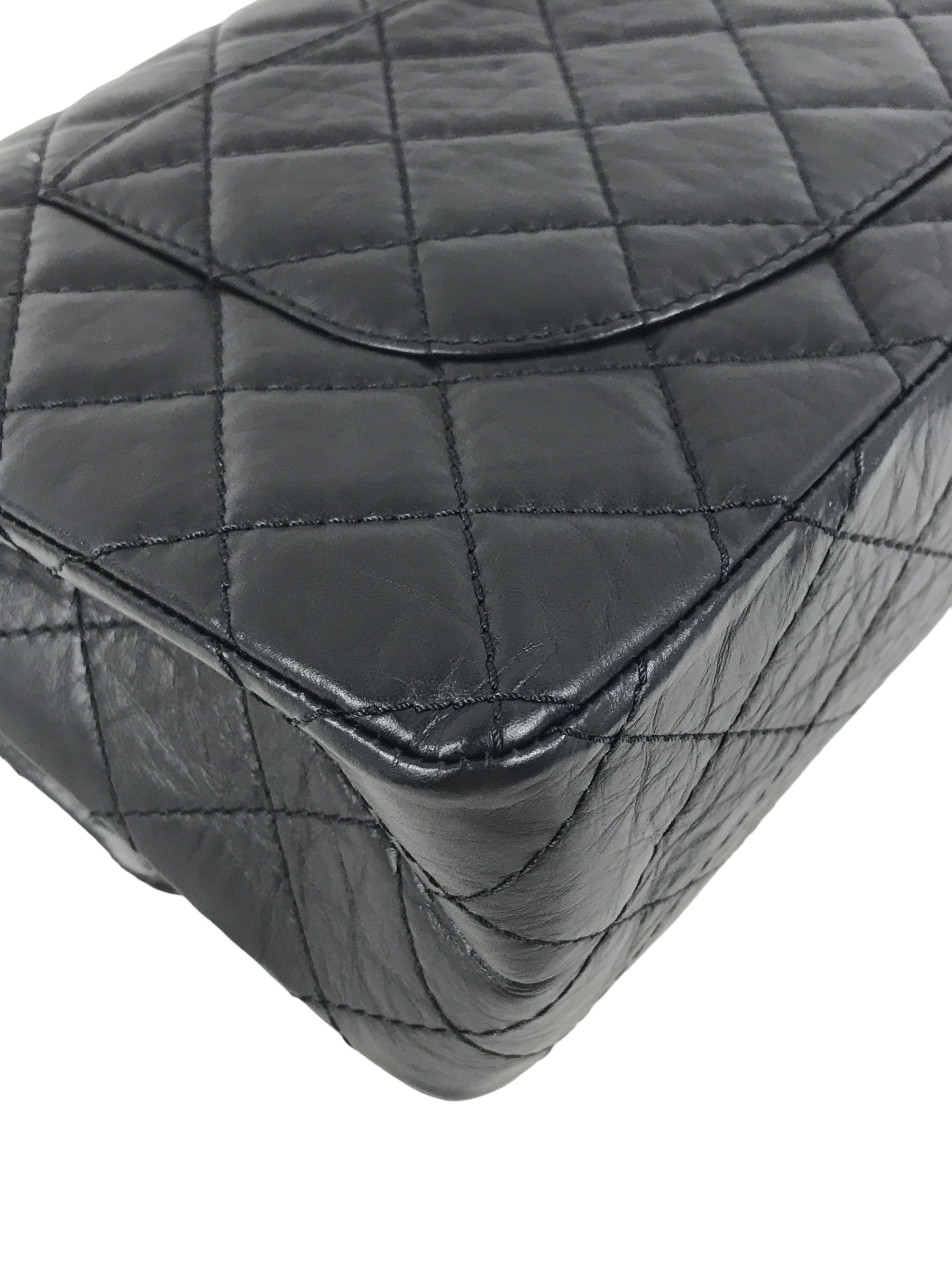 Black Crinkled Aged Calfskin Leather Medium Classic Double Flap 226 Reissue w/RHW