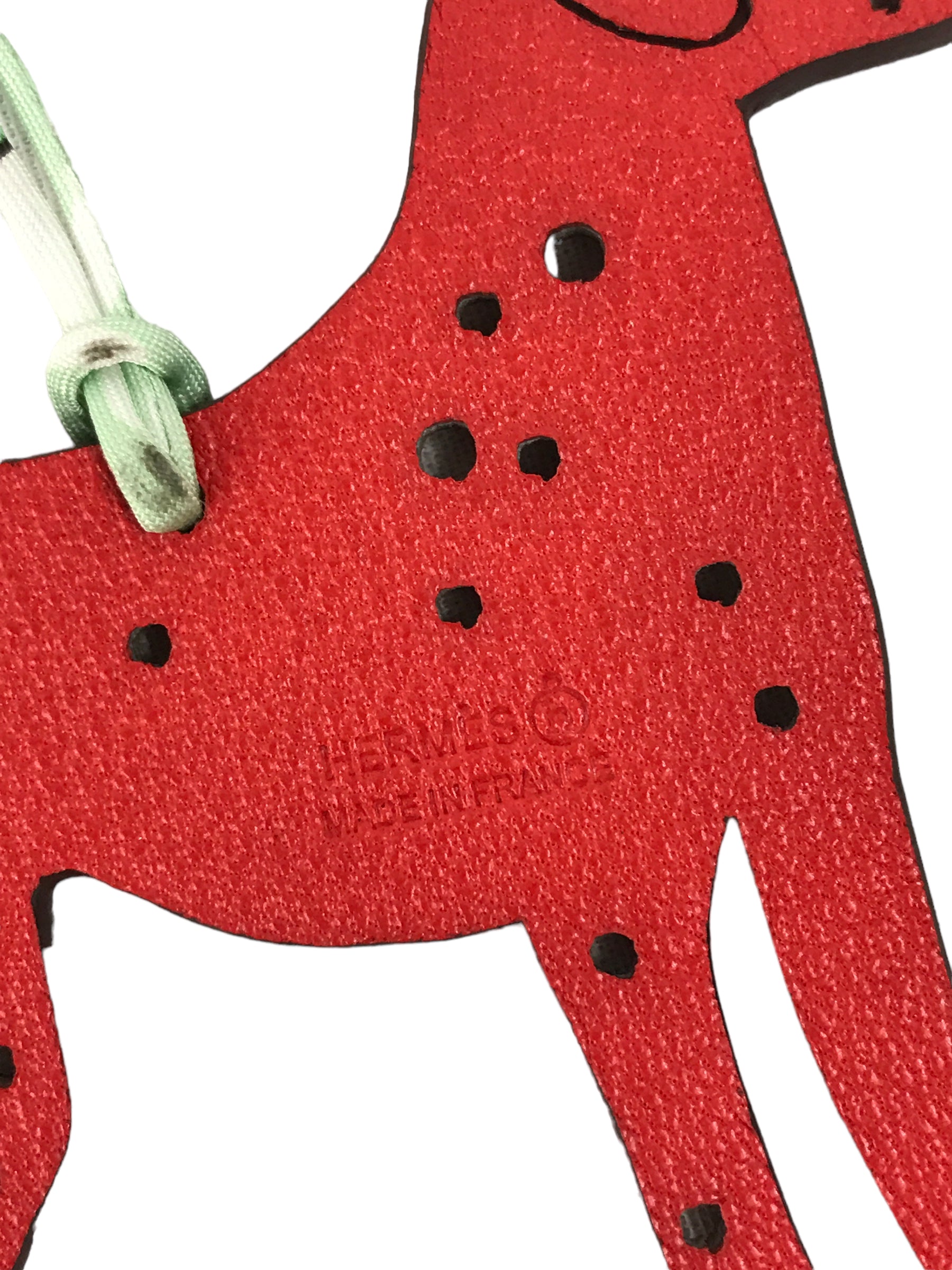 Petite H Dalmatian Bi-colour Rouge/Chai Calfskin Leather Bag Charm w/ silk twill cord