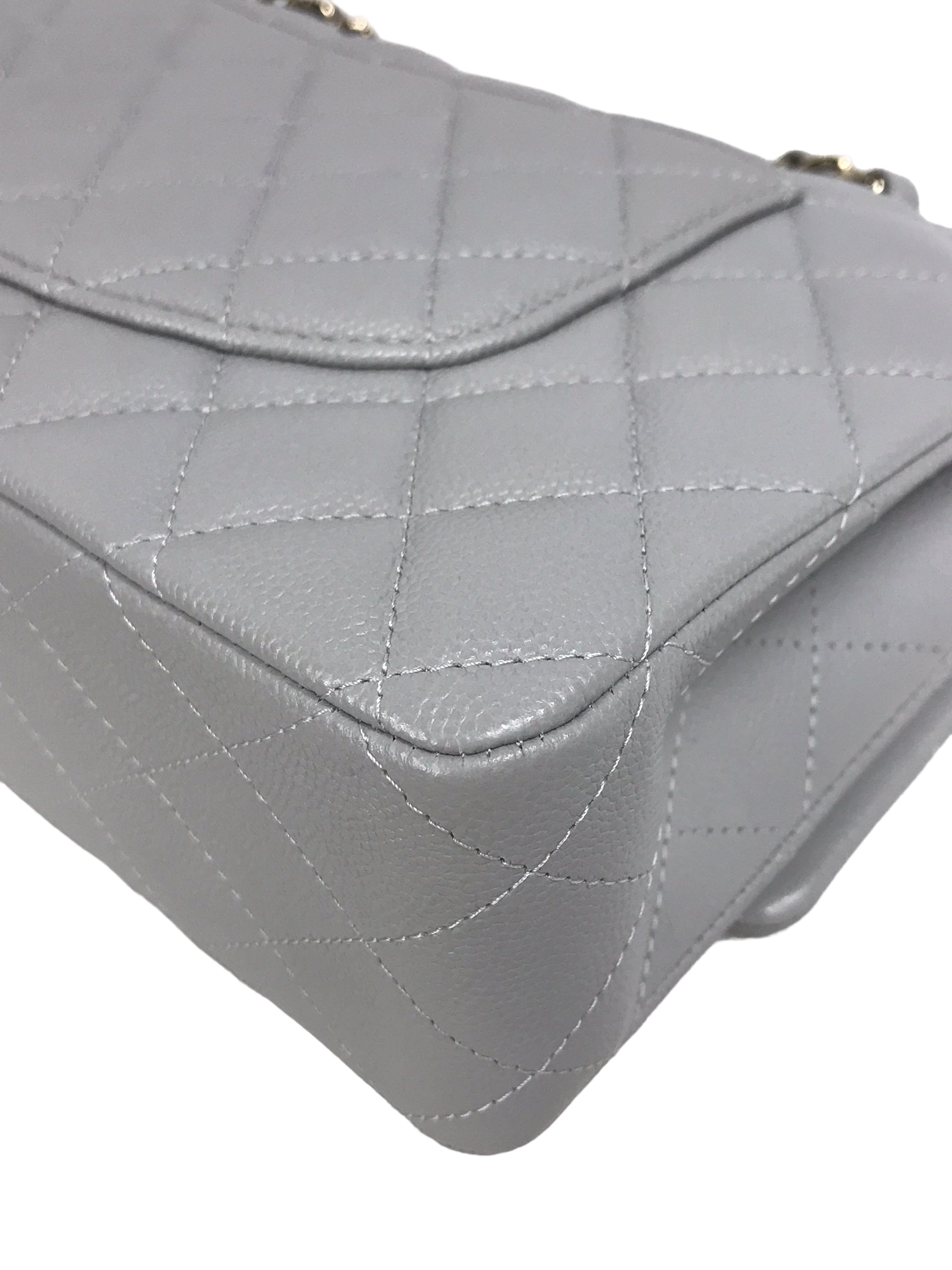 Dove Grey Quilted Caviar Leather Double Flap Medium w/GHW