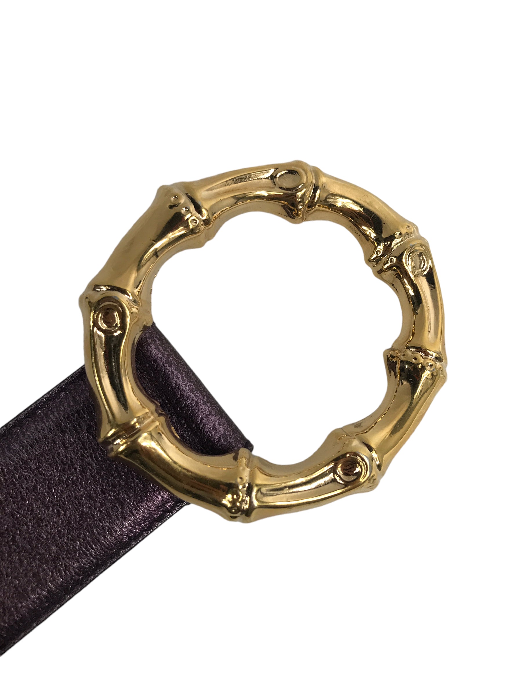 Metallic Purple Leather Belt w/Bamboo Buckle
