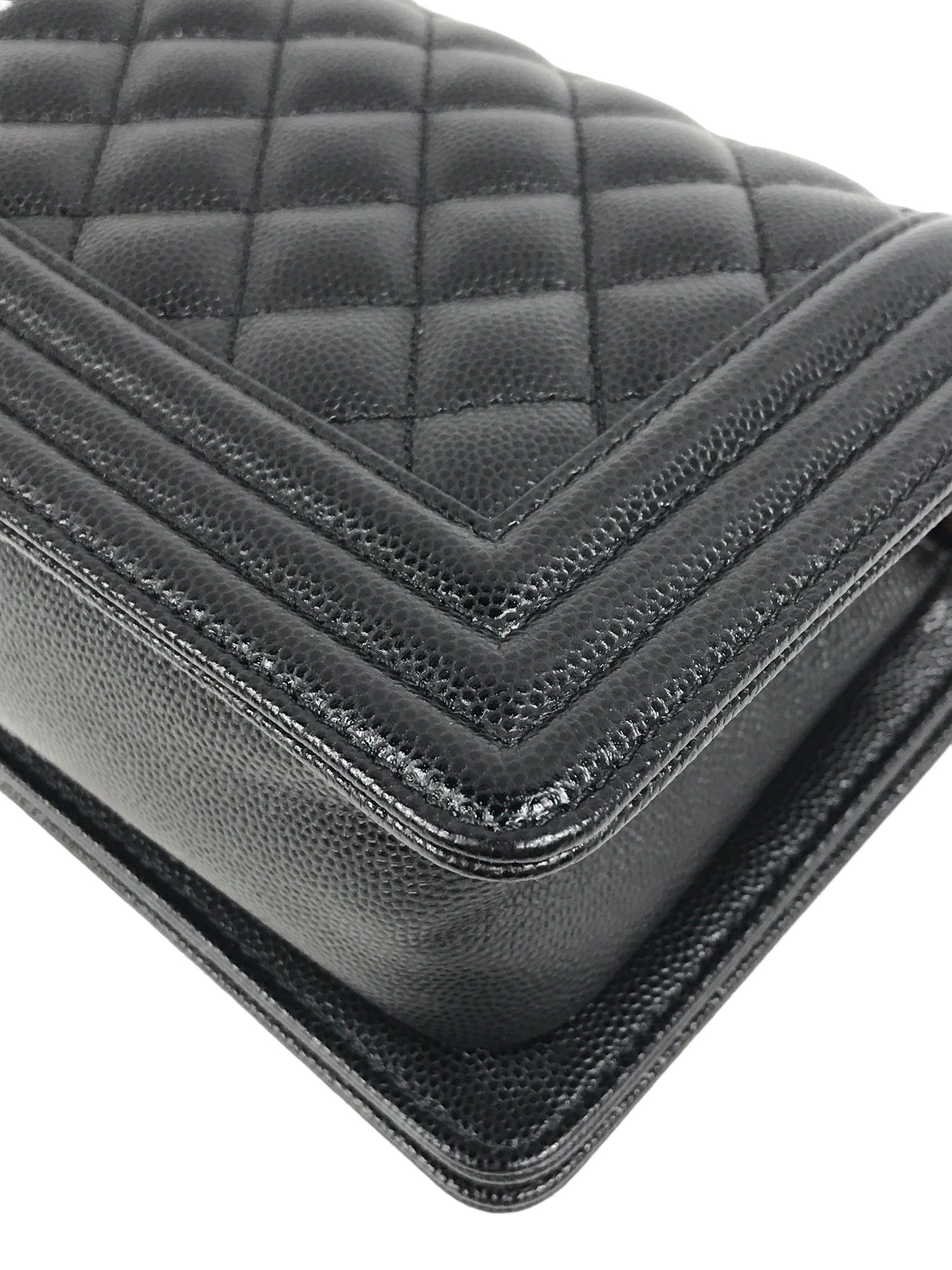 Black Caviar Small Quilted Boy Bag w/AGHW