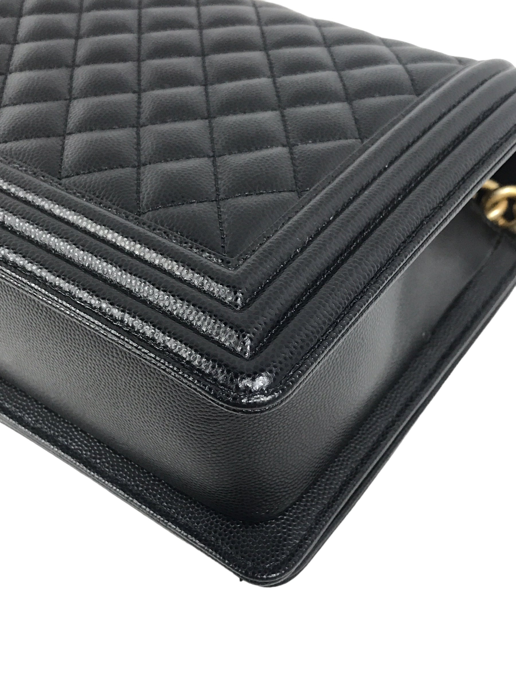 Black Caviar Quilted New Medium Boy Bag w/AGHW