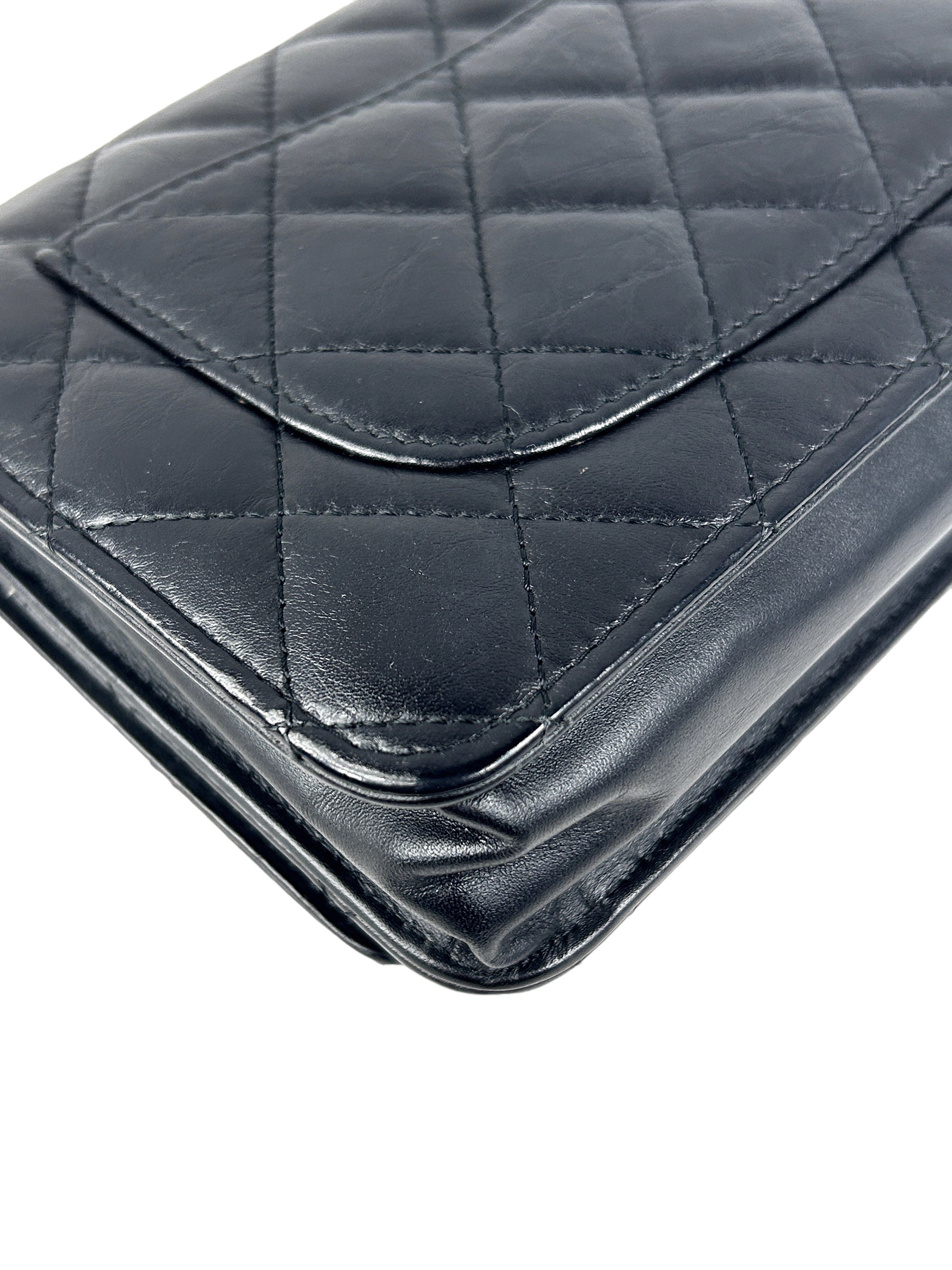 Black Quilted Aged Calfskin Charm Reissue Wallet On Chain w/RHW