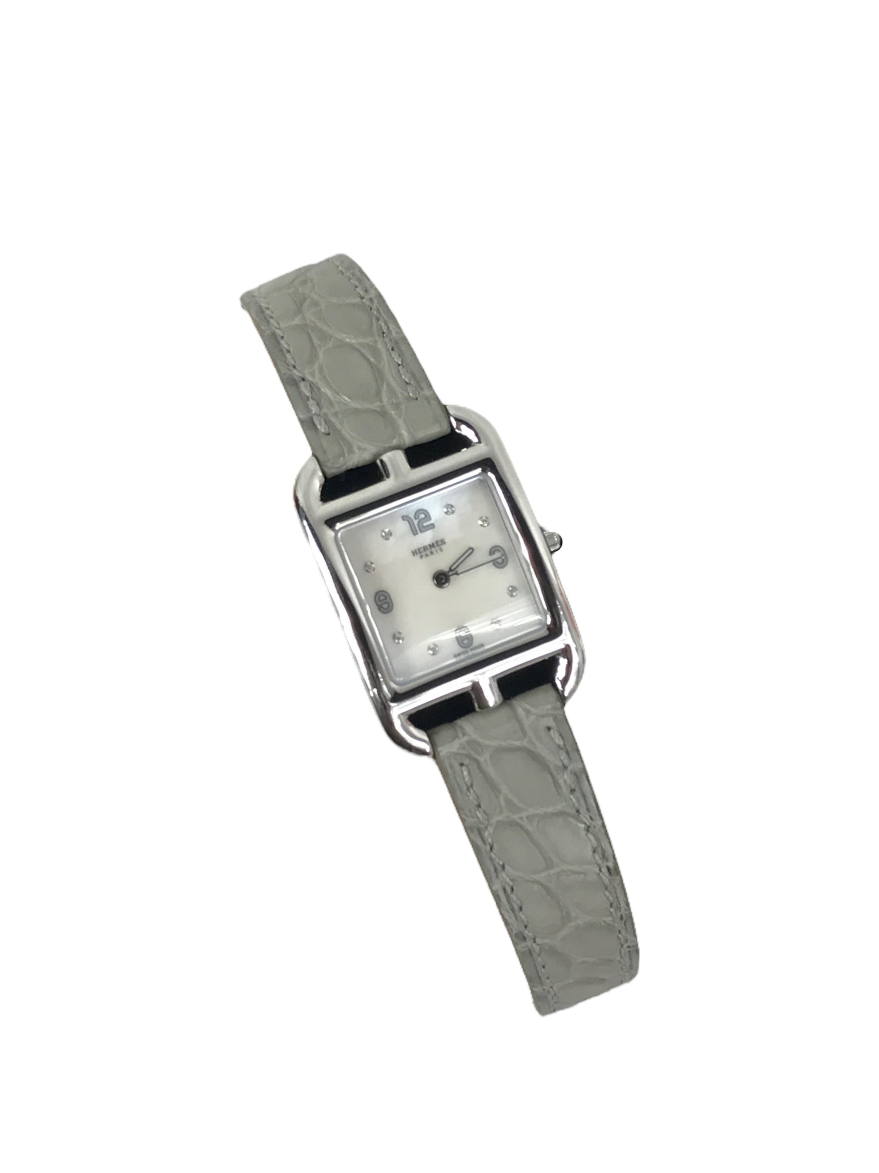 Montre Cap Code Diamond Mother Of Pearl Quartz Watch w/Grey Crocodile Strap