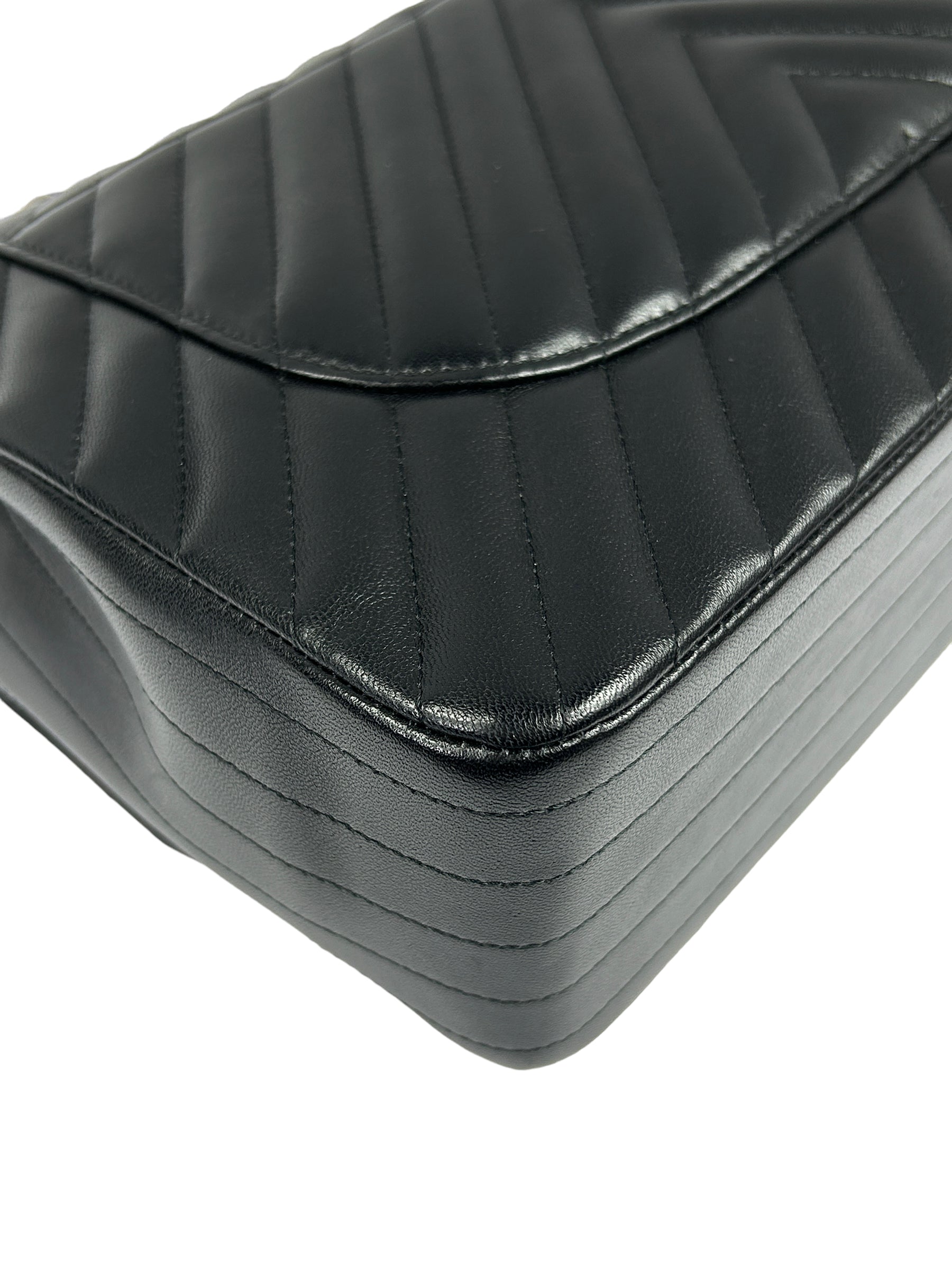 Black Chevron Lambskin Double Flap Jumbo w/SHW