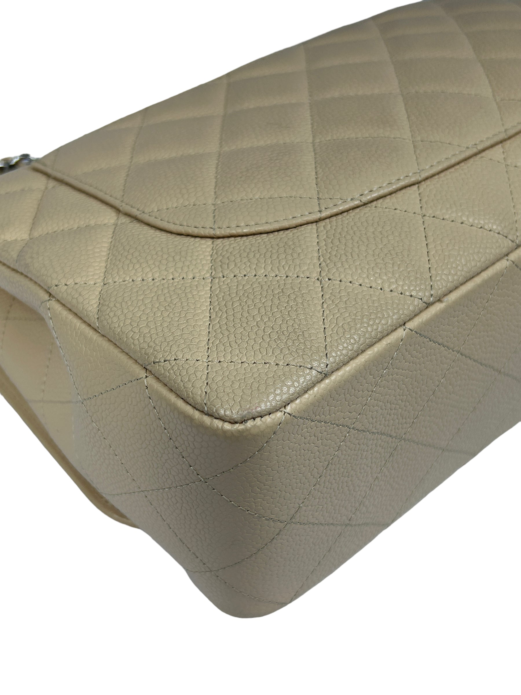 Beige Caviar Quilted Single Flap Jumbo w/SHW