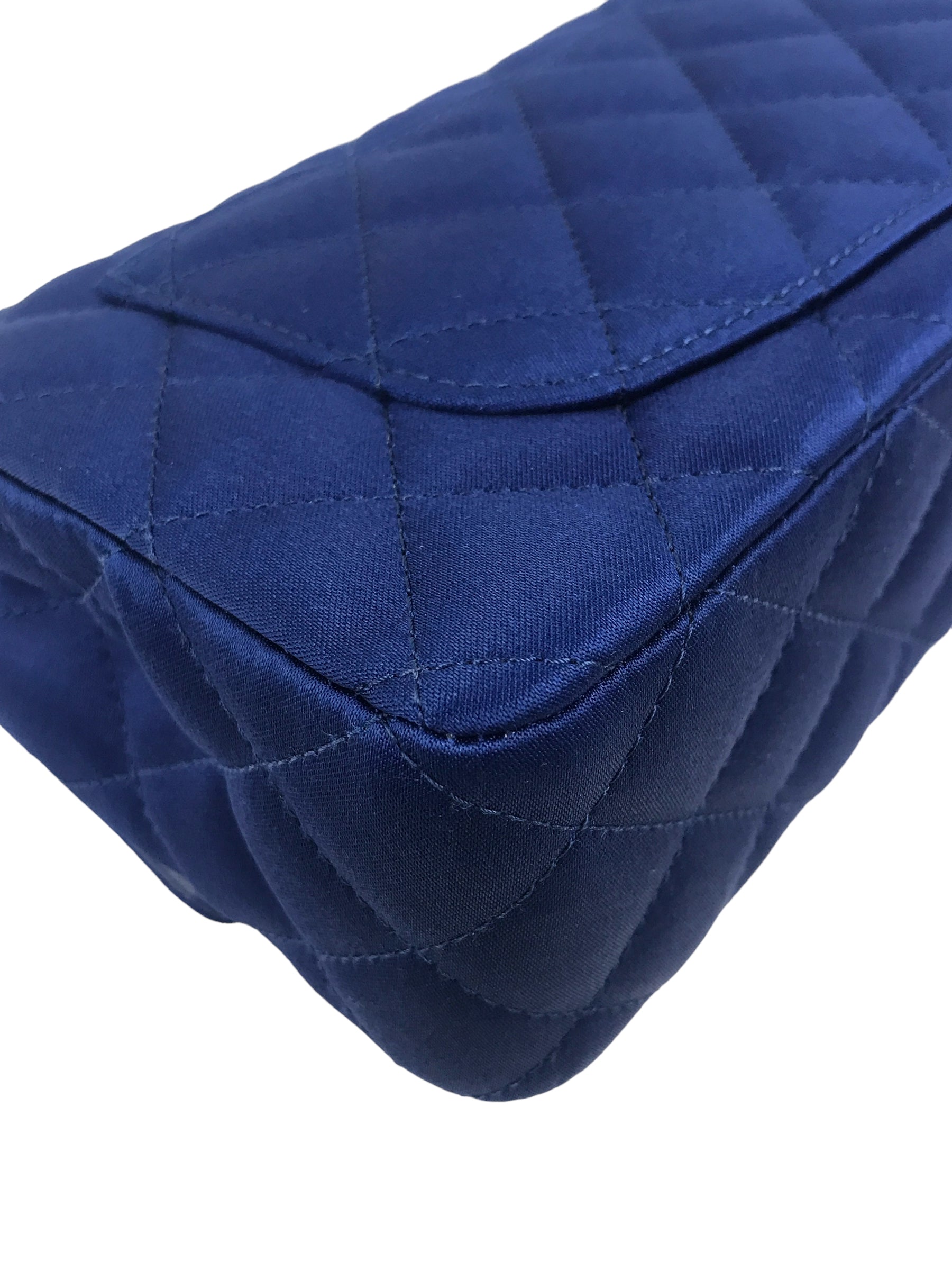 Blue Satin Silk Quilted Single Flap Mini Rectangle w/GHW