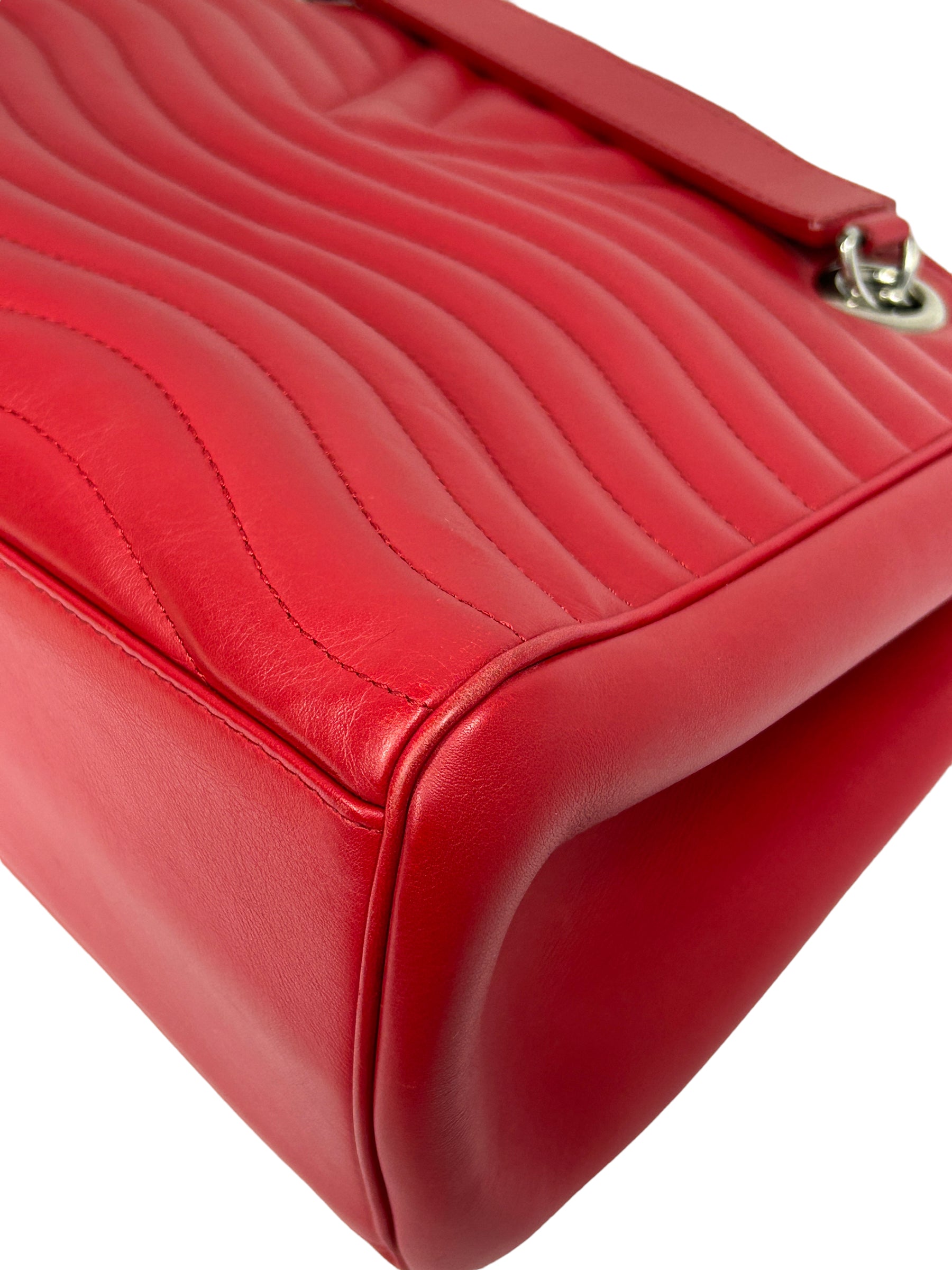 Red Calfskin Chevron Leather Wave Bag w/SHW