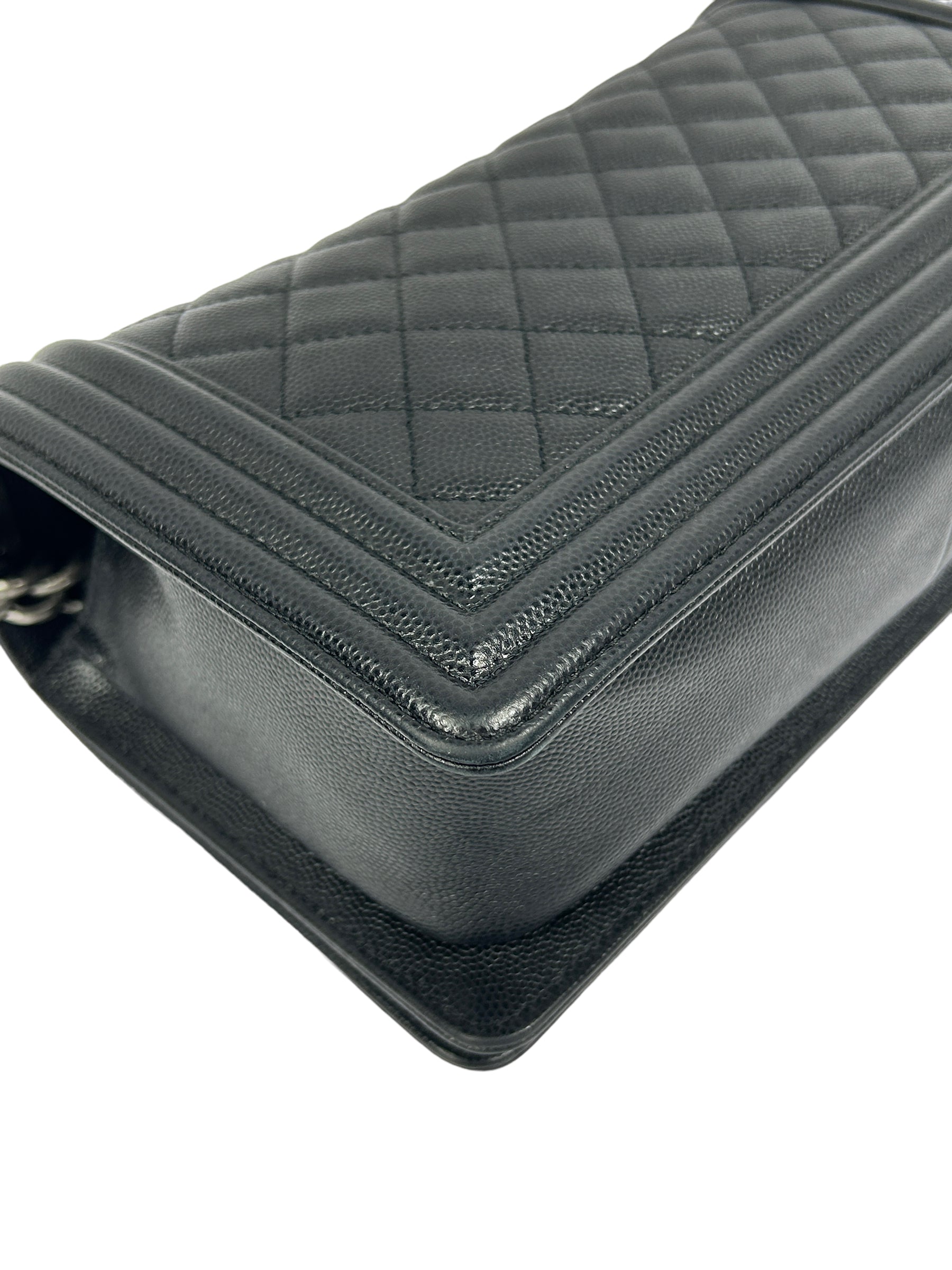 Black Caviar Leather Quilted Old Medium Boy Bag w/RHW